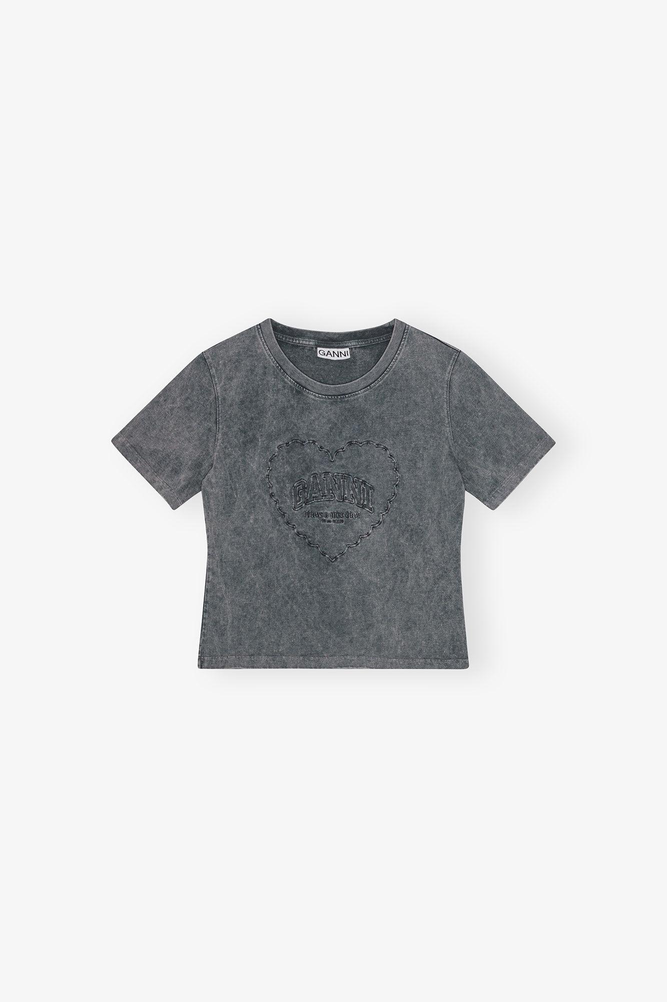 Grey Washed Heart Cropped T-shirt Product Image