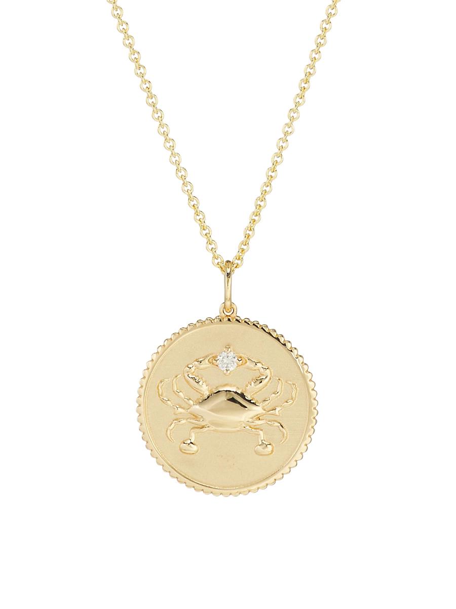 Womens 14K Yellow Gold & Diamond Large Zodiac Medallion Pendant Necklace Product Image