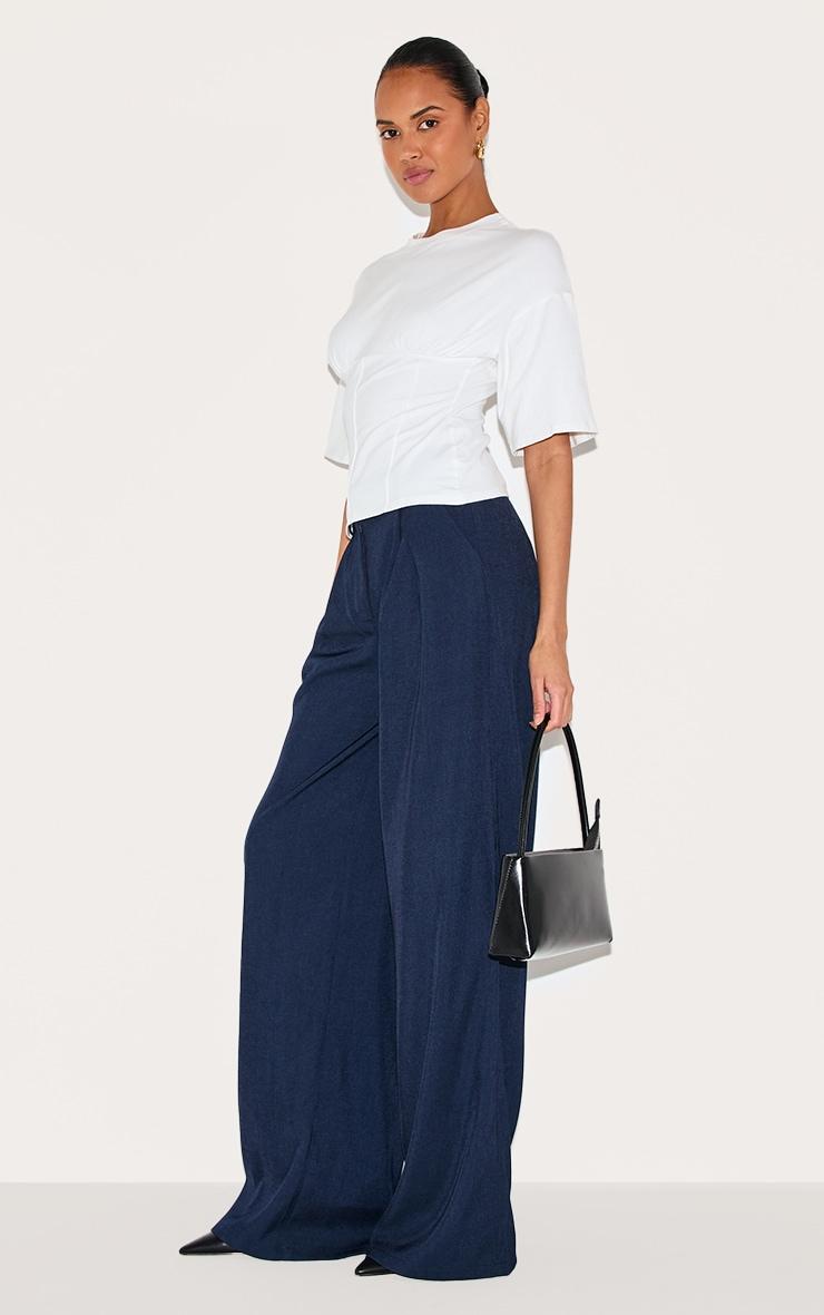 White Ruched Bust Detail Fitted T Shirt Product Image