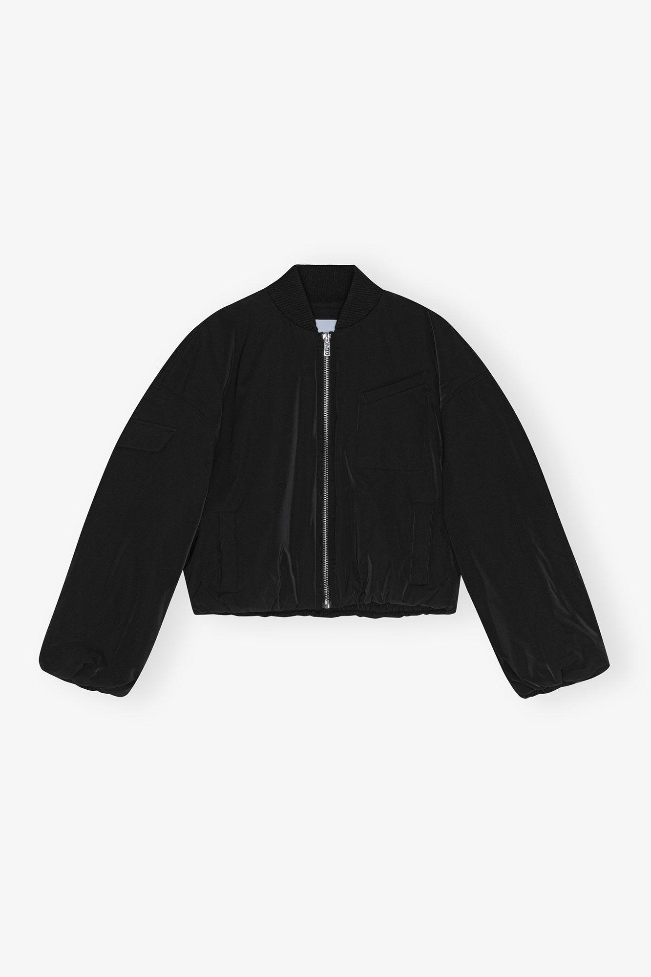 Black Twill Oversized Short Bomber Jacket Product Image