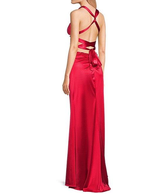 B. Darlin Sleeveless Satin X-Back Long Dress Product Image