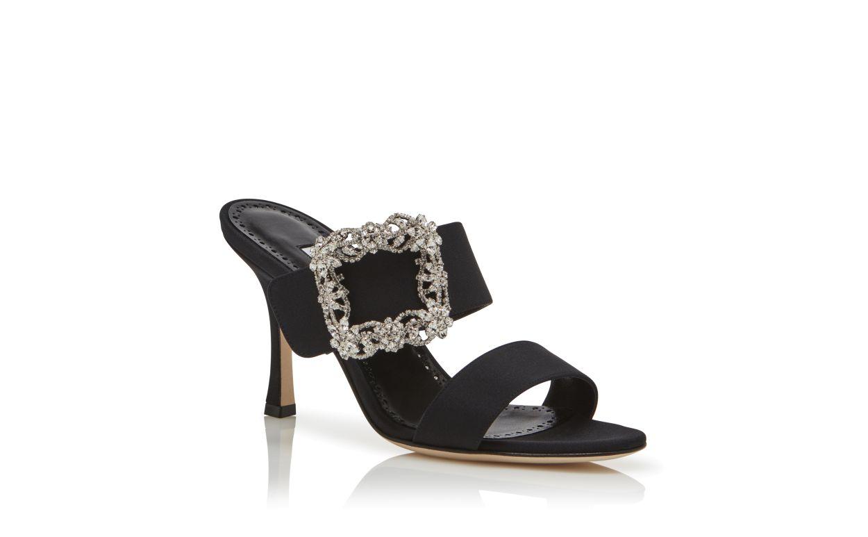 GABLE JEWEL Black Crepe de Chine Jewel Buckle Mules Product Image