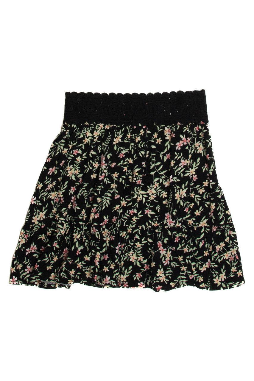 Black Crochet Top Floral Mini Skirt Product Image