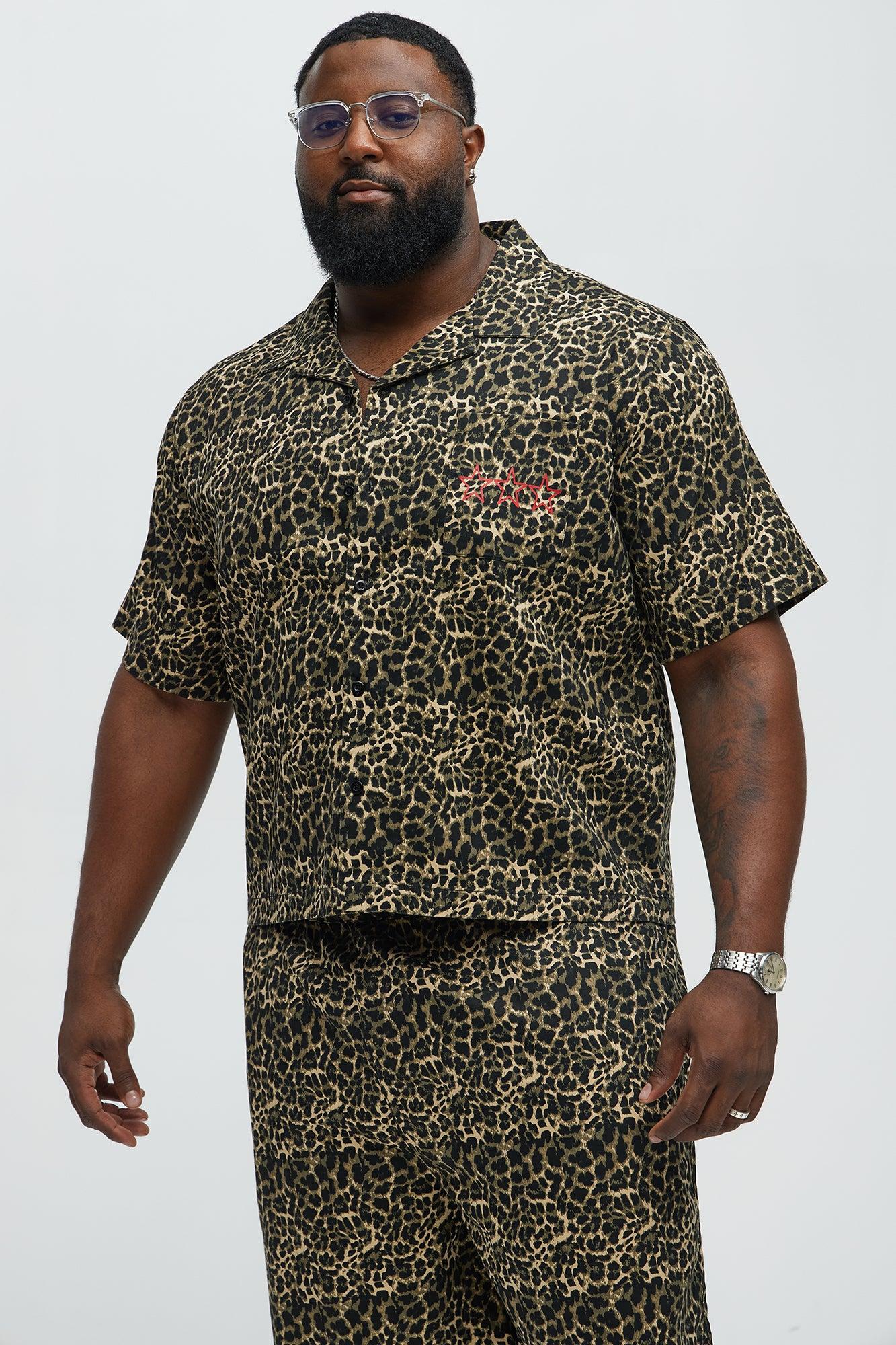 Cheetah Star Cropped Animal Print Button Up Shirt - Brown Combo Product Image