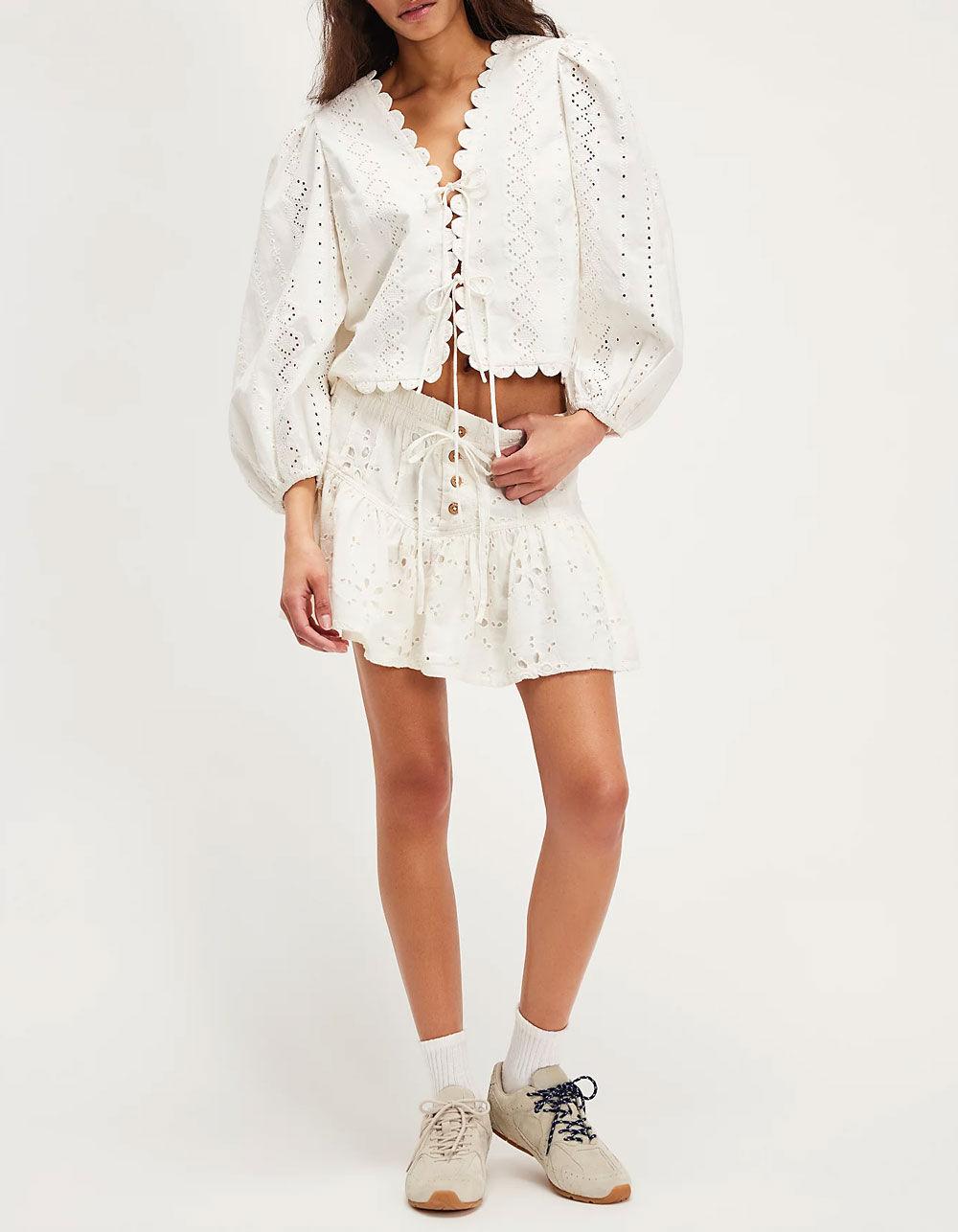FREE PEOPLE Roselle Eyelet Womens Mini Skirt - IVORY Product Image