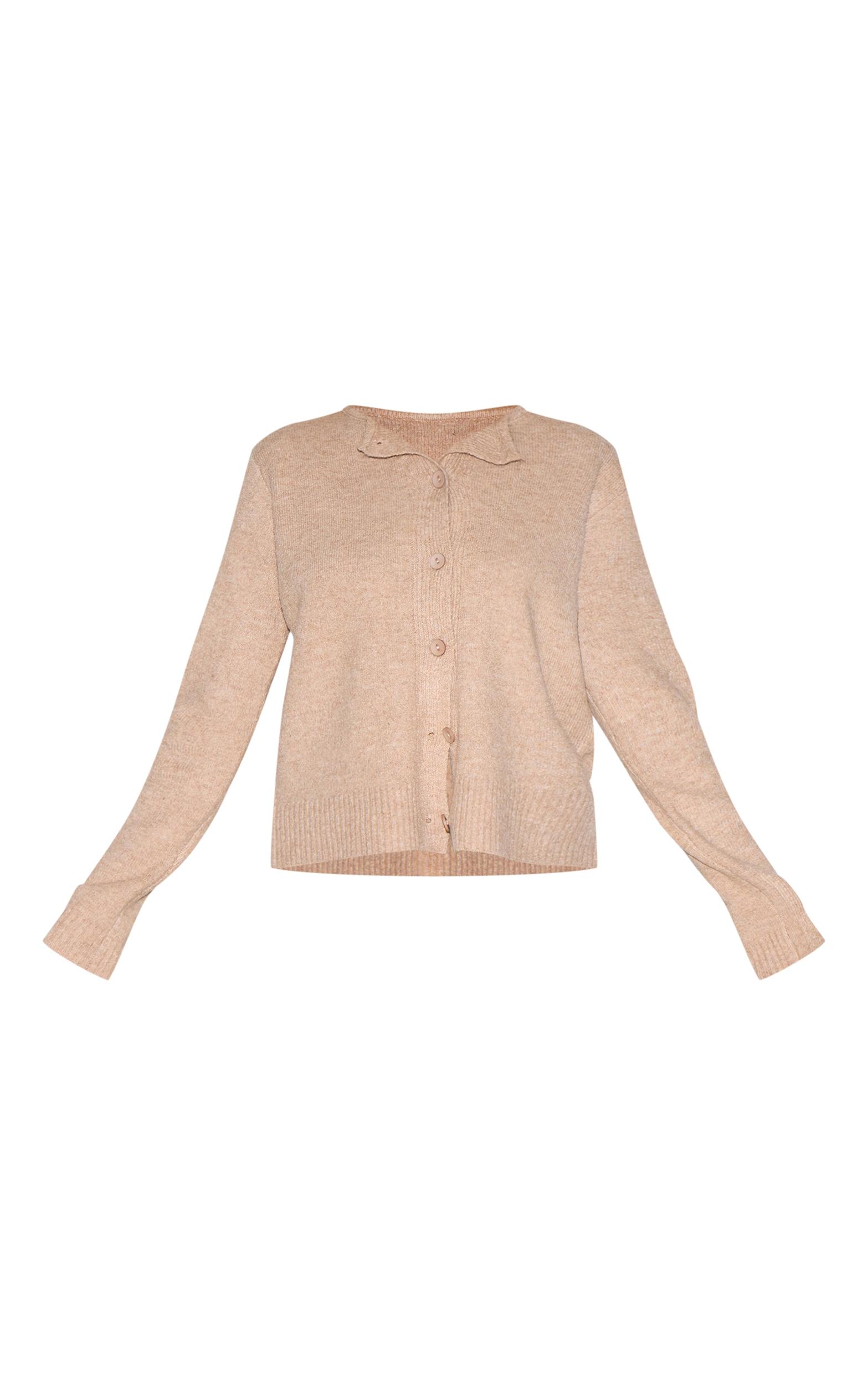 Taupe Melange Soft Knit Basic Button Up Cardigan Product Image