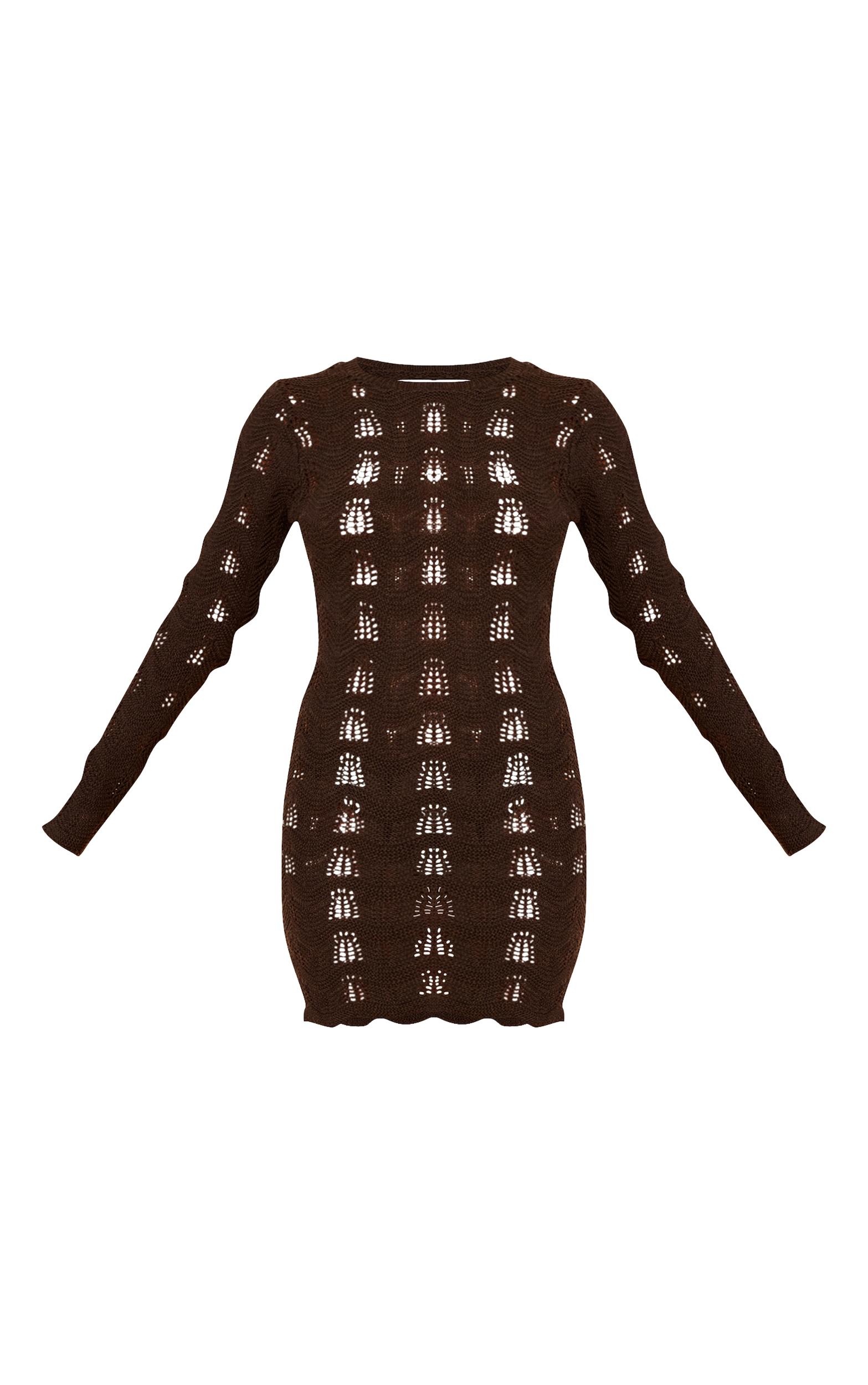 Chocolate Long Sleeve Backless Mini Dress Product Image