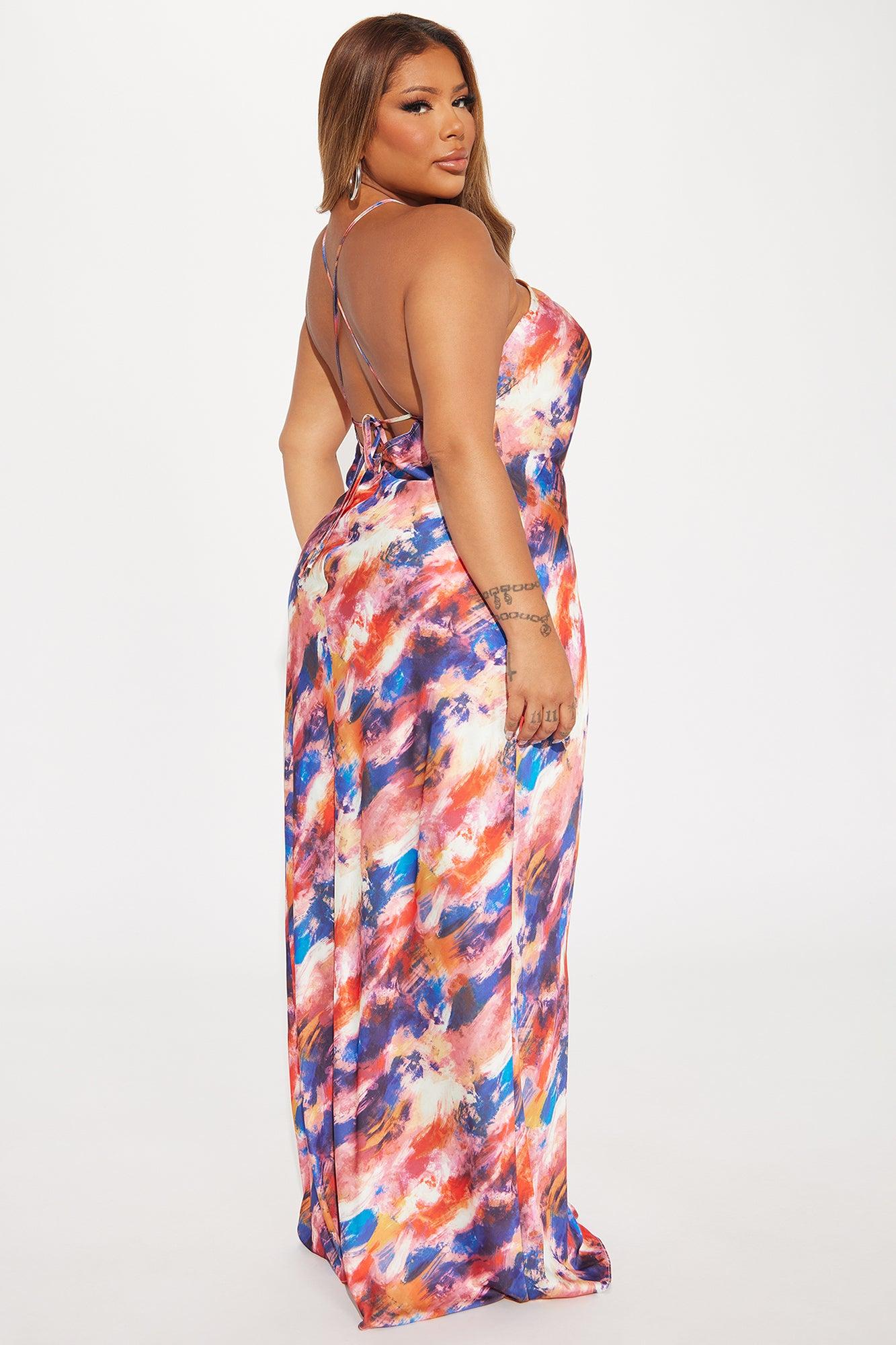 Eleanora Satin Maxi Dress - Multi Color Product Image
