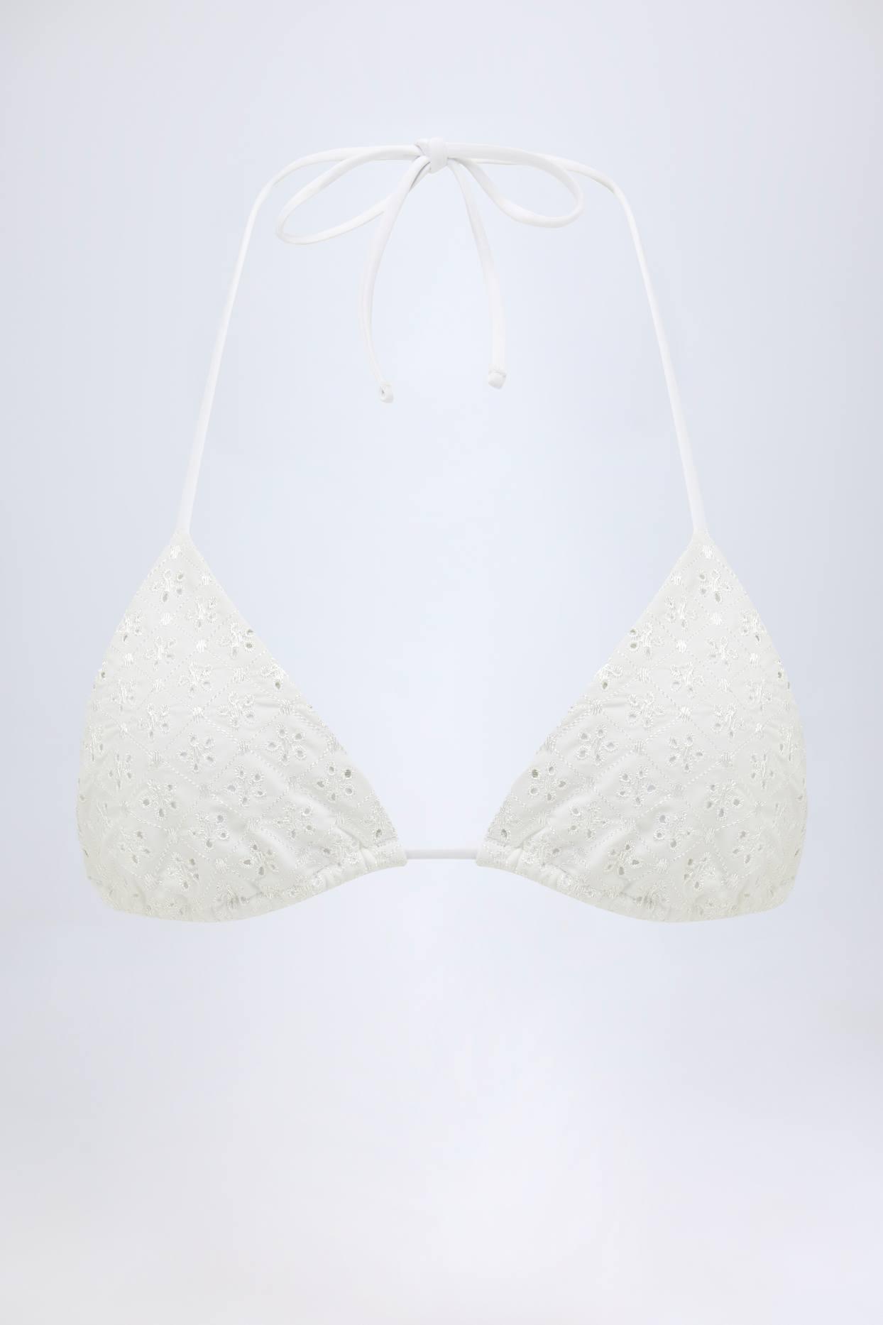 Broderie Anglaise Triangle Bikini Top in White Product Image