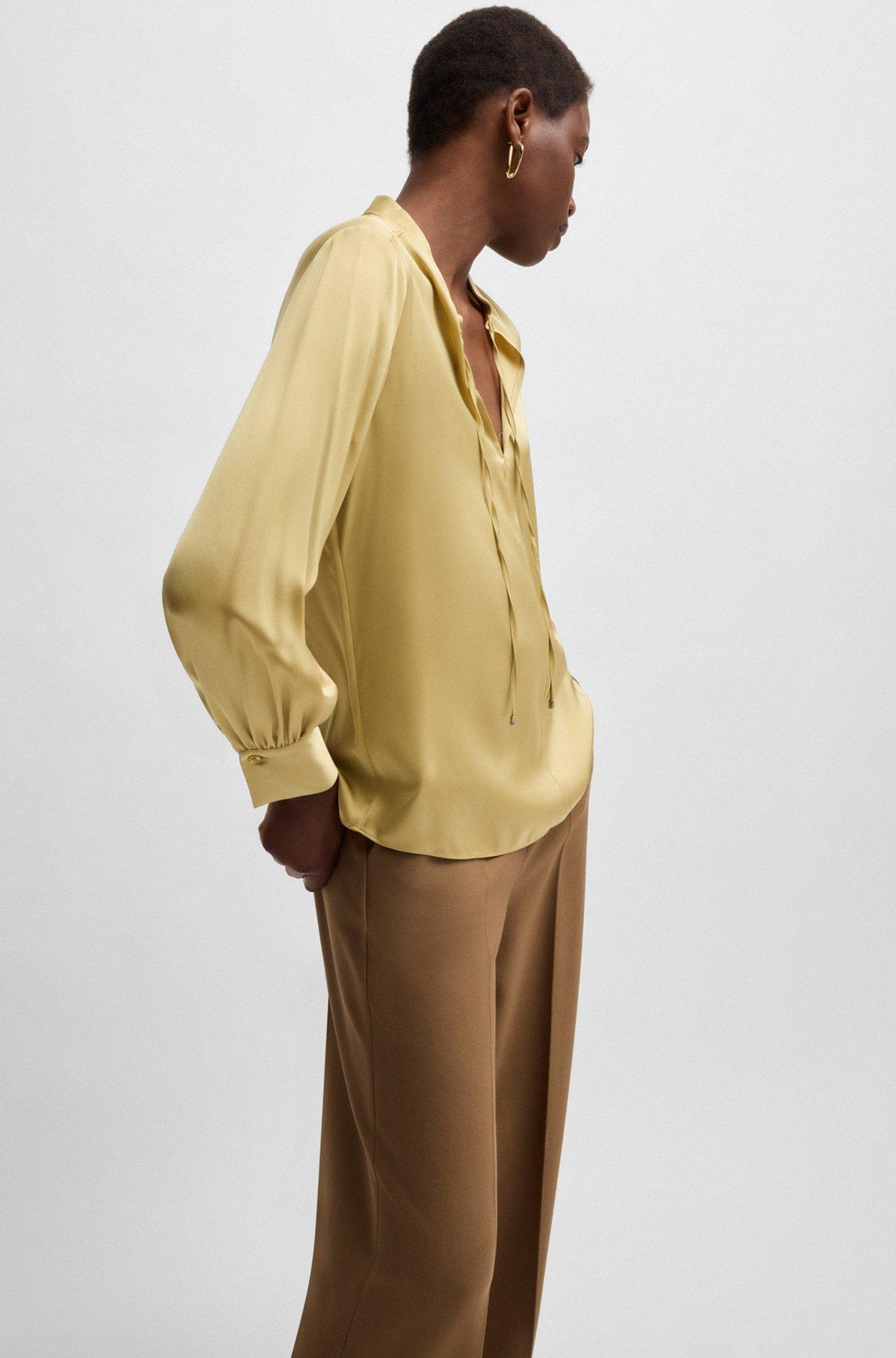 Relaxed-fit blouse in stretch silk with keyhole neckline Product Image