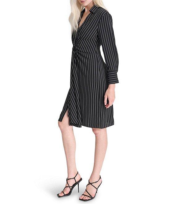 DKNY by Donna Karan V-Neck Stripe Twist Front Woven Sheath Dress Product Image