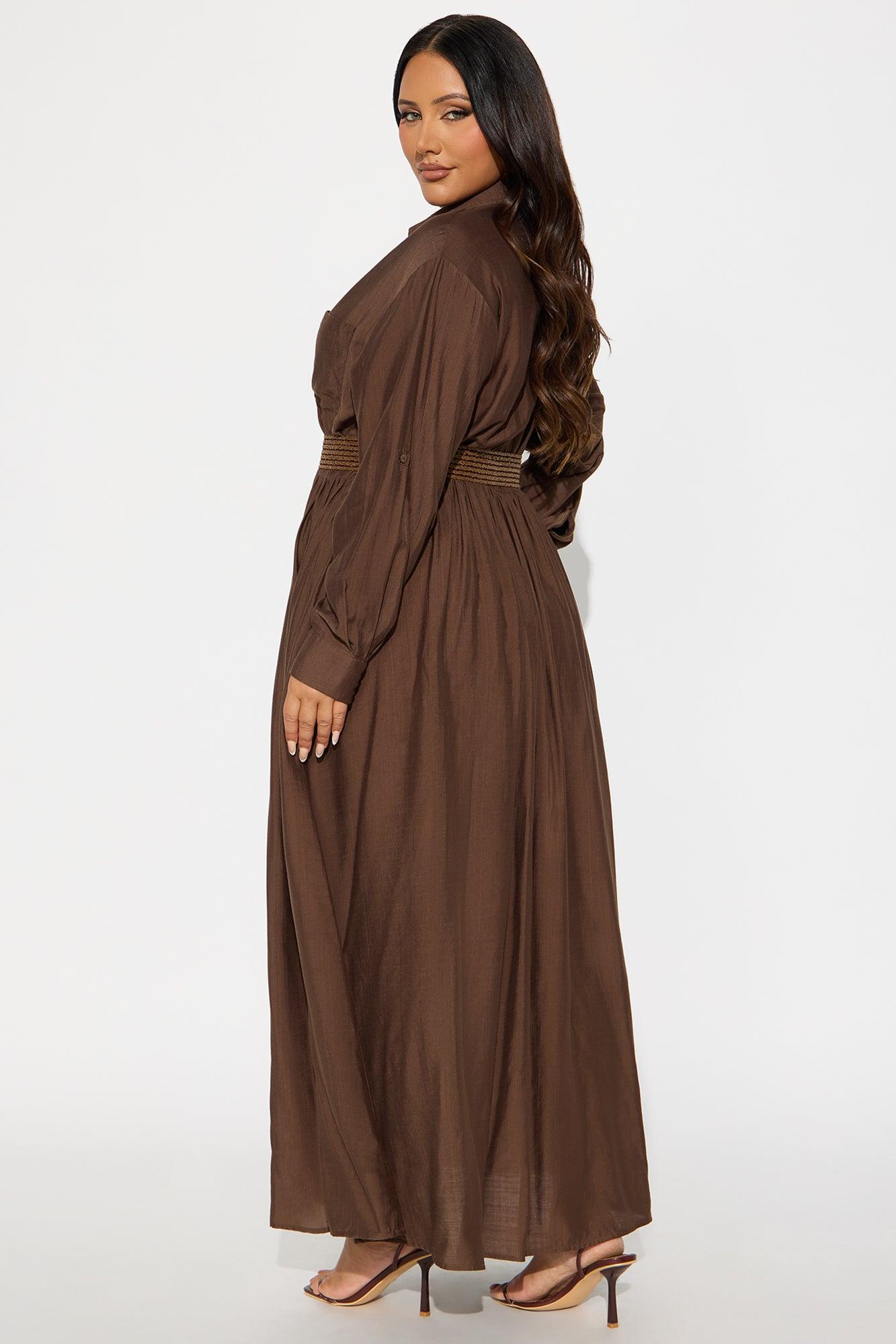 Alaya Linen Maxi Shirt Dress - Brown Female Product Image