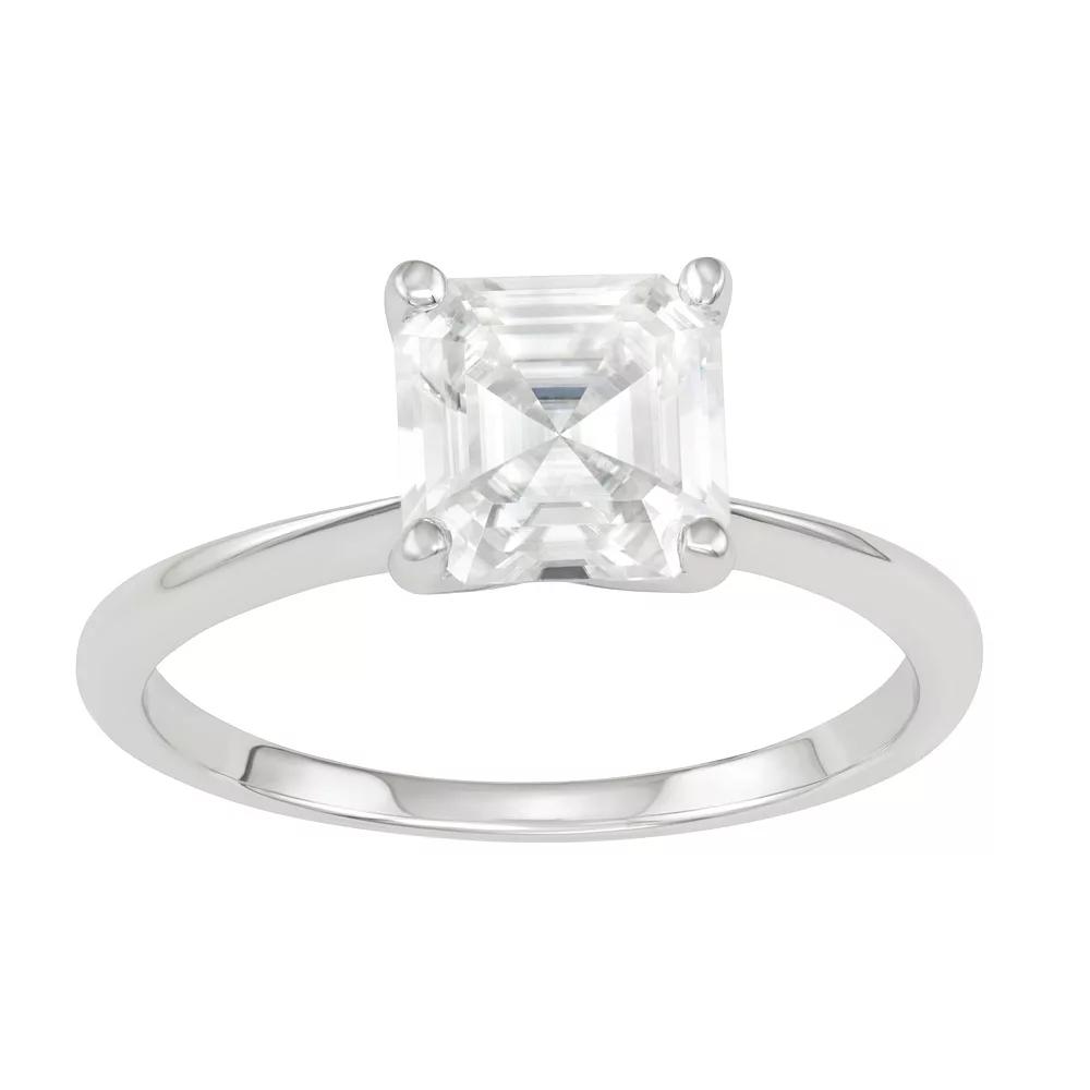 Charles & Colvard 14k White Gold 2 1/5 Carat T.W. Lab-Created Moissanite Asscher-Cut Solitaire Engagement Ring, Women's,  Product Image