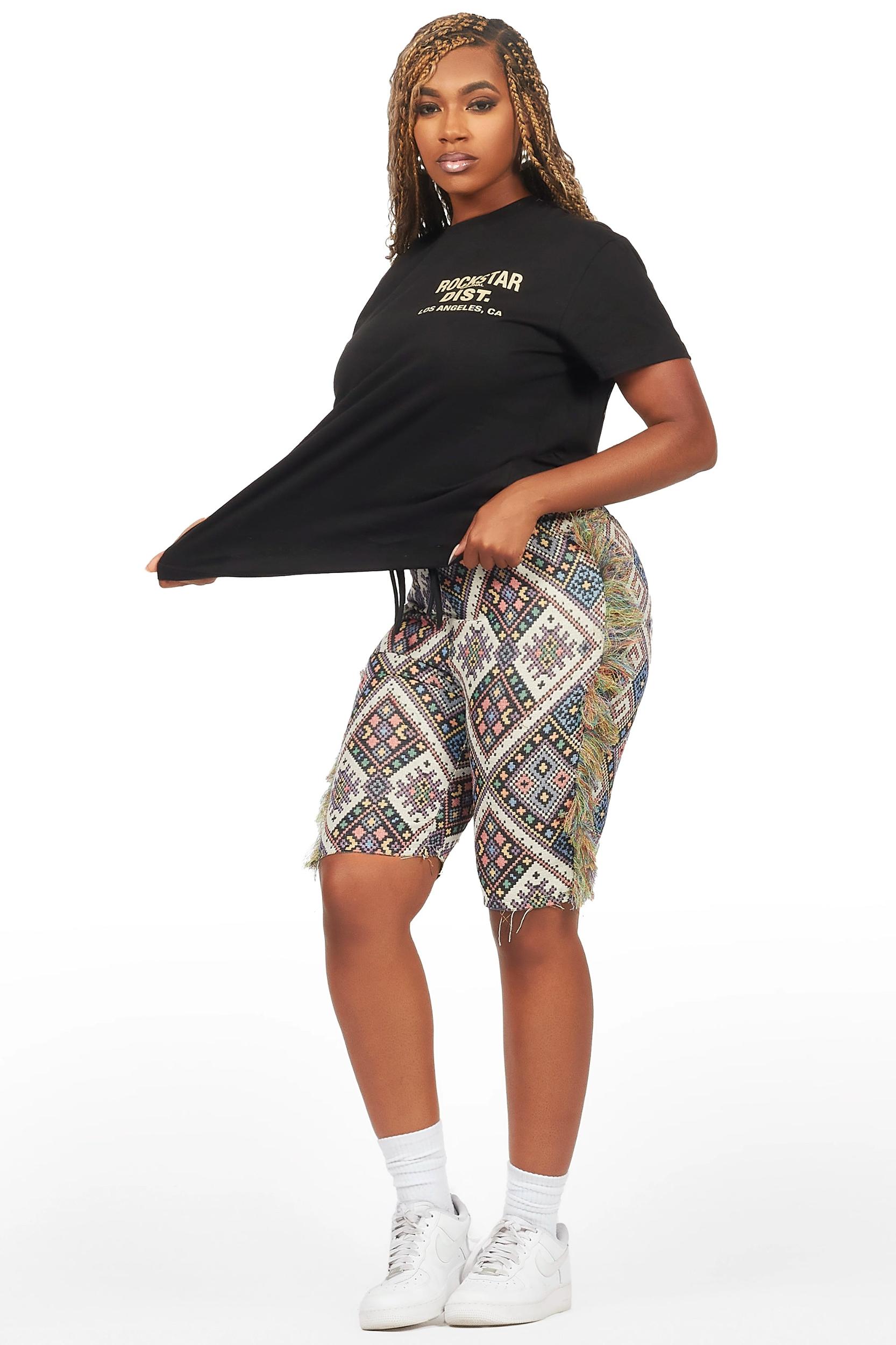 Missy Black/Beige T-Shirt Short Set Female Product Image