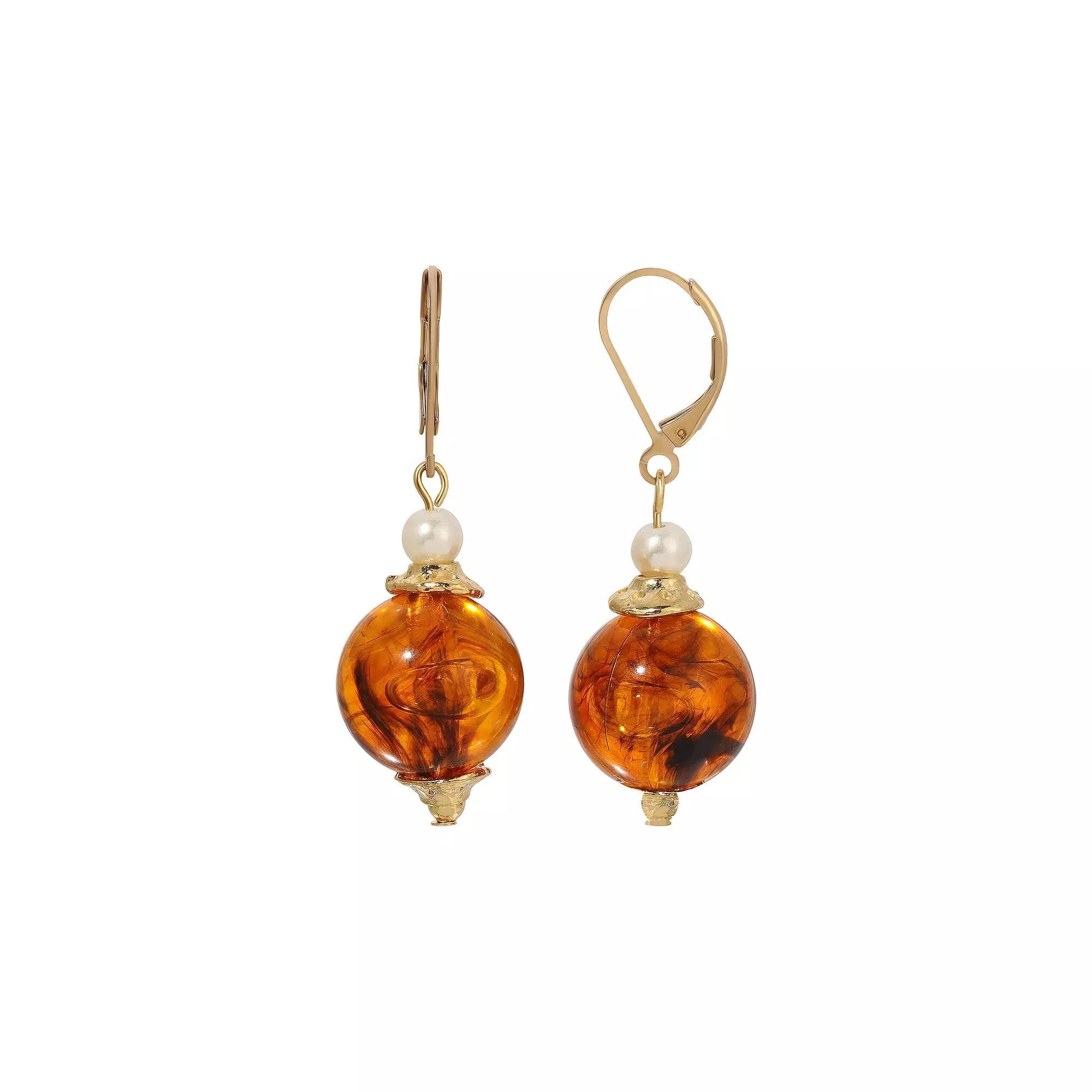 1928 Marbled Bead Drop Earrings, Women's, Brown Product Image
