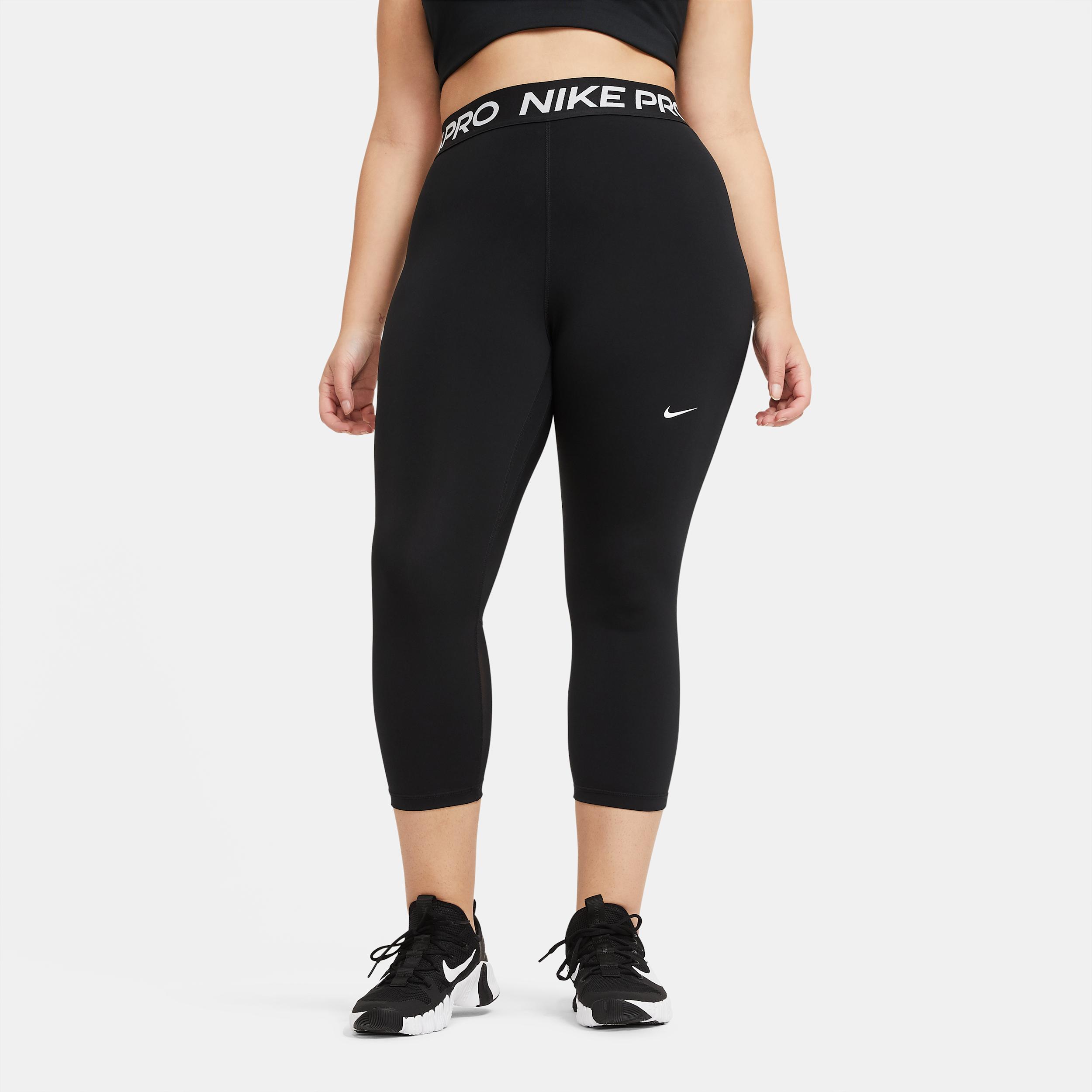Womens Nike Pro Mid-Rise Crop Mesh-Panel Leggings (Plus Size) | DC5393-013 Product Image