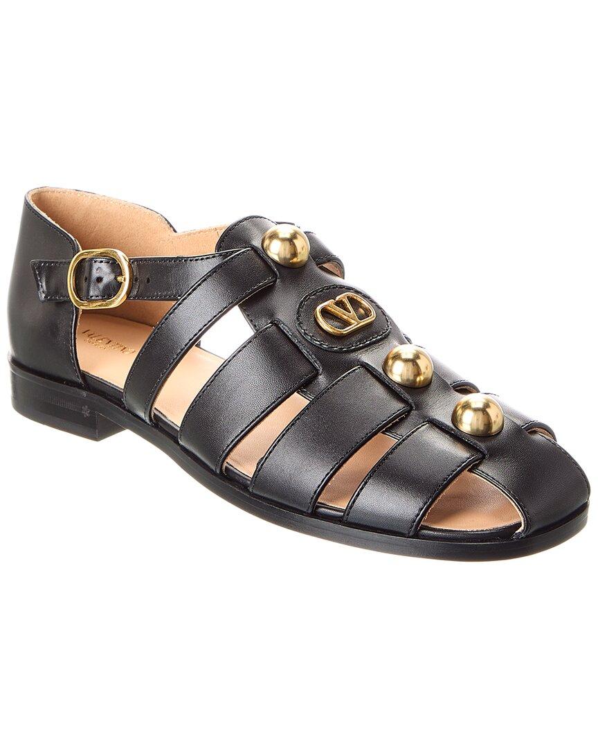 VALENTINO GARAVANI Vlogo Signature Faux-pearl Flat Sandals In Black Product Image