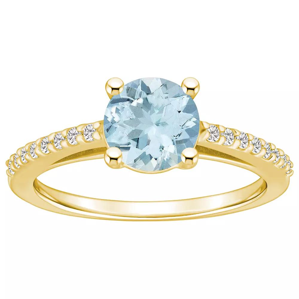 Alyson Layne 10k Gold Round Gemstone 1/6 Carat T.W. Diamond Ring, Women's, Size: 8, Aquamarine Product Image