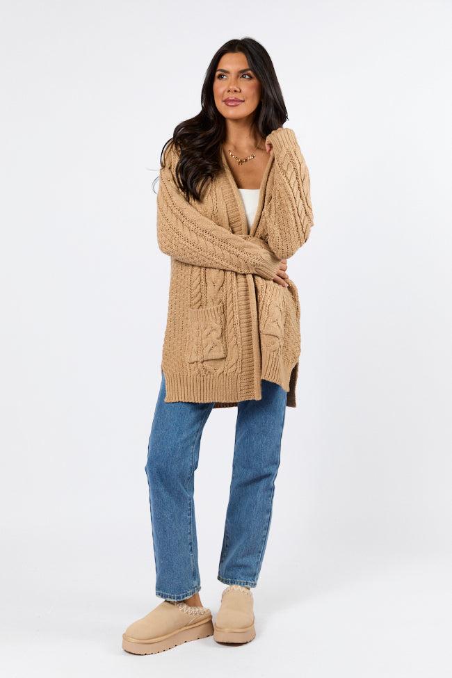 Sweet Nothings Tan Chunky Cable Knit Cardigan FINAL SALE Product Image