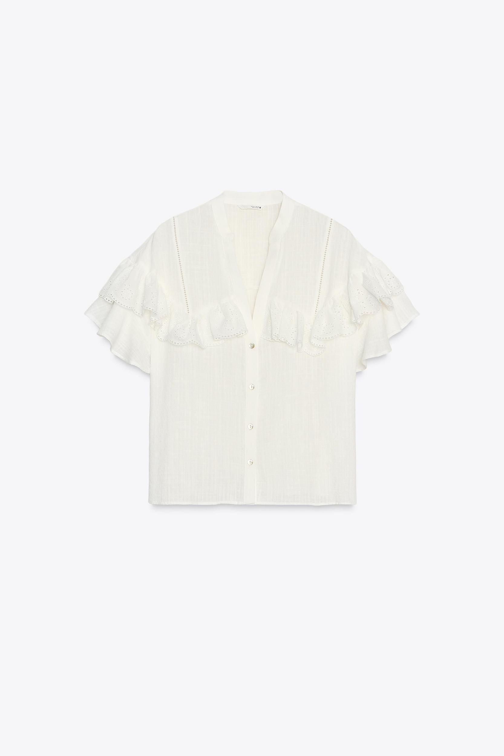 SHORT SLEEVE RUFFLE BLOUSE Product Image