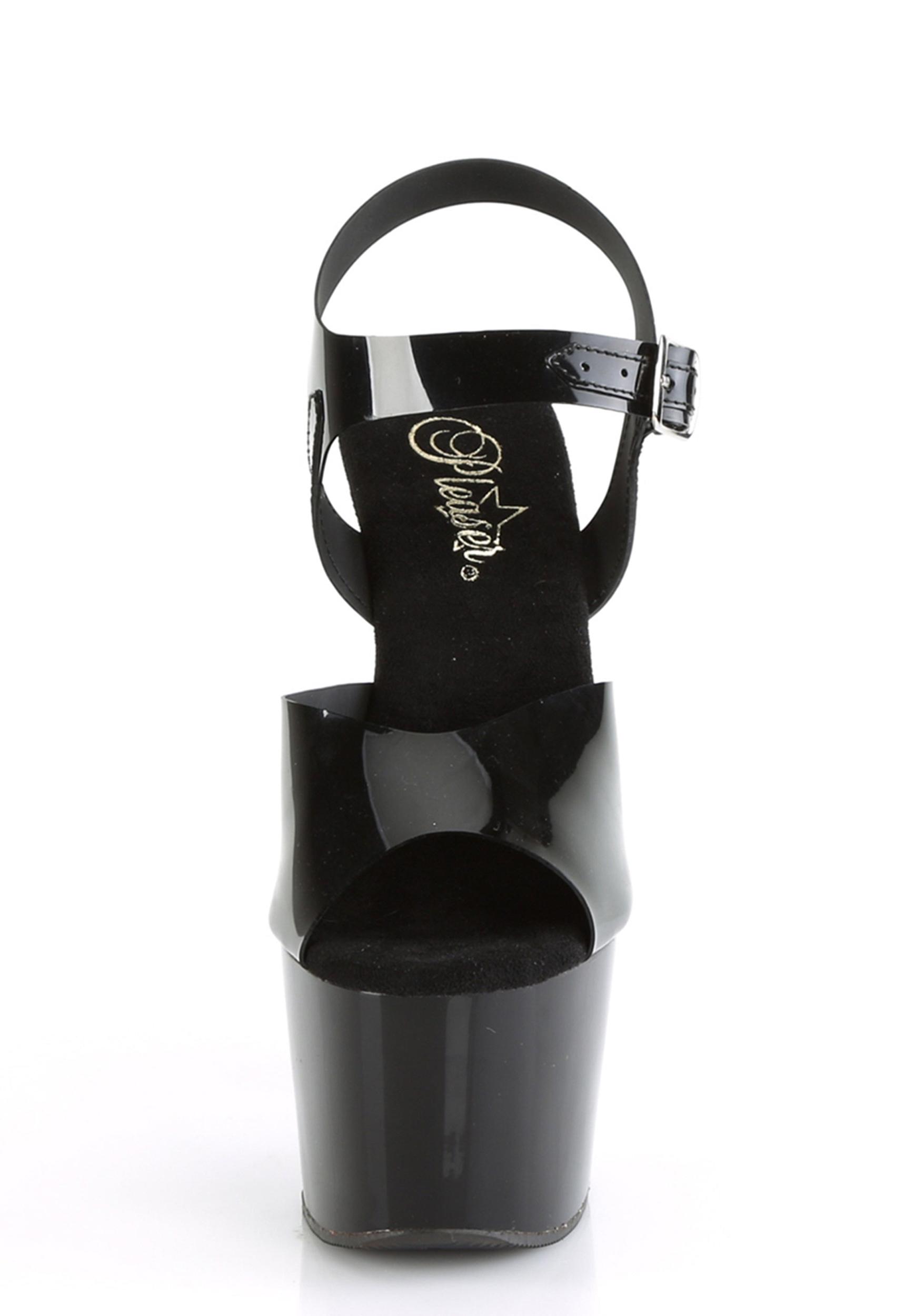 Pleaser Adore-708 Vinyl Platform Stiletto Heels - Black Product Image