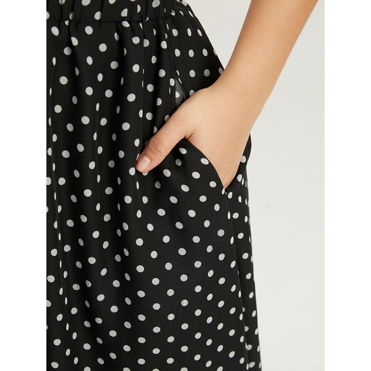 Plus Size Polka Dot Pocket Mesh Elastic Waist Skirt Women Black Office Lined No stretch Pocket Work Skirts BloomChic 26/4X Product Image