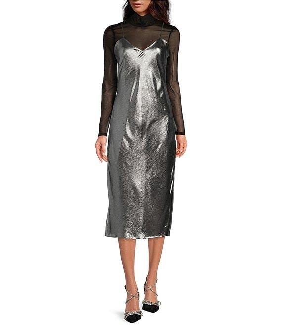 Gianni Bini Misha Mesh Long Sleeve Turtleneck Knit Top Product Image