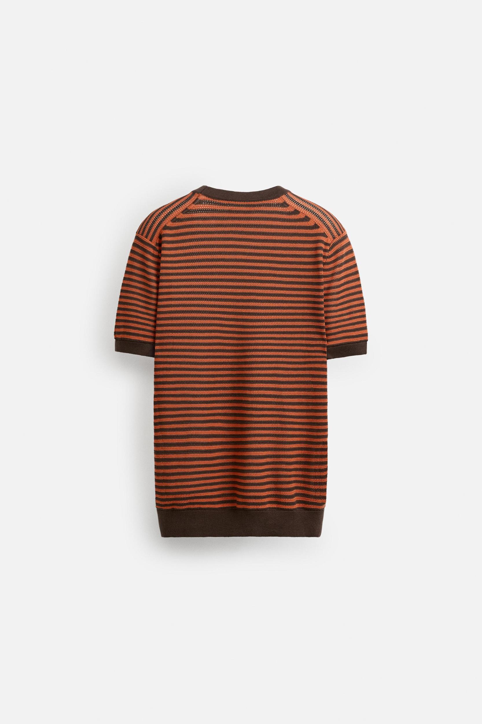 STRIPED OPEN KNIT T-SHIRT Product Image