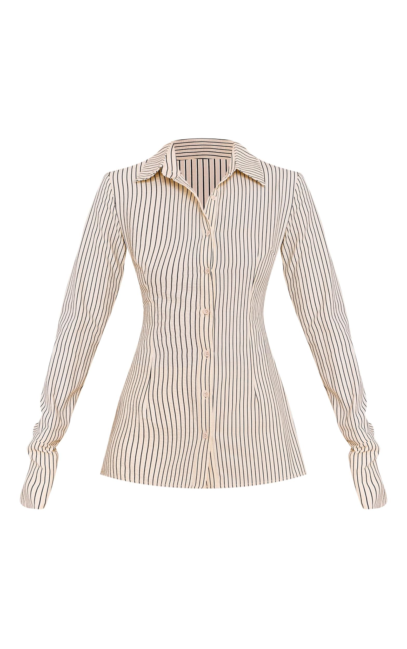 Beige Striped Woven Fitted Shirt Product Image