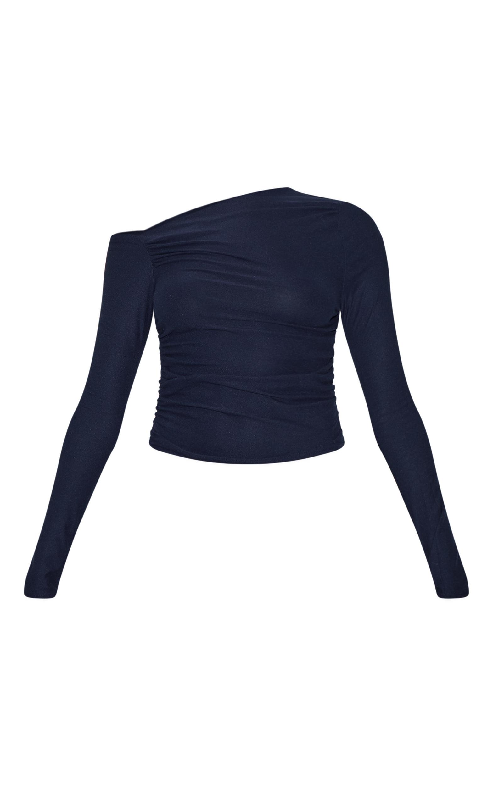 Navy Soft Touch Asymmetric Detail Long Sleeve Top Product Image