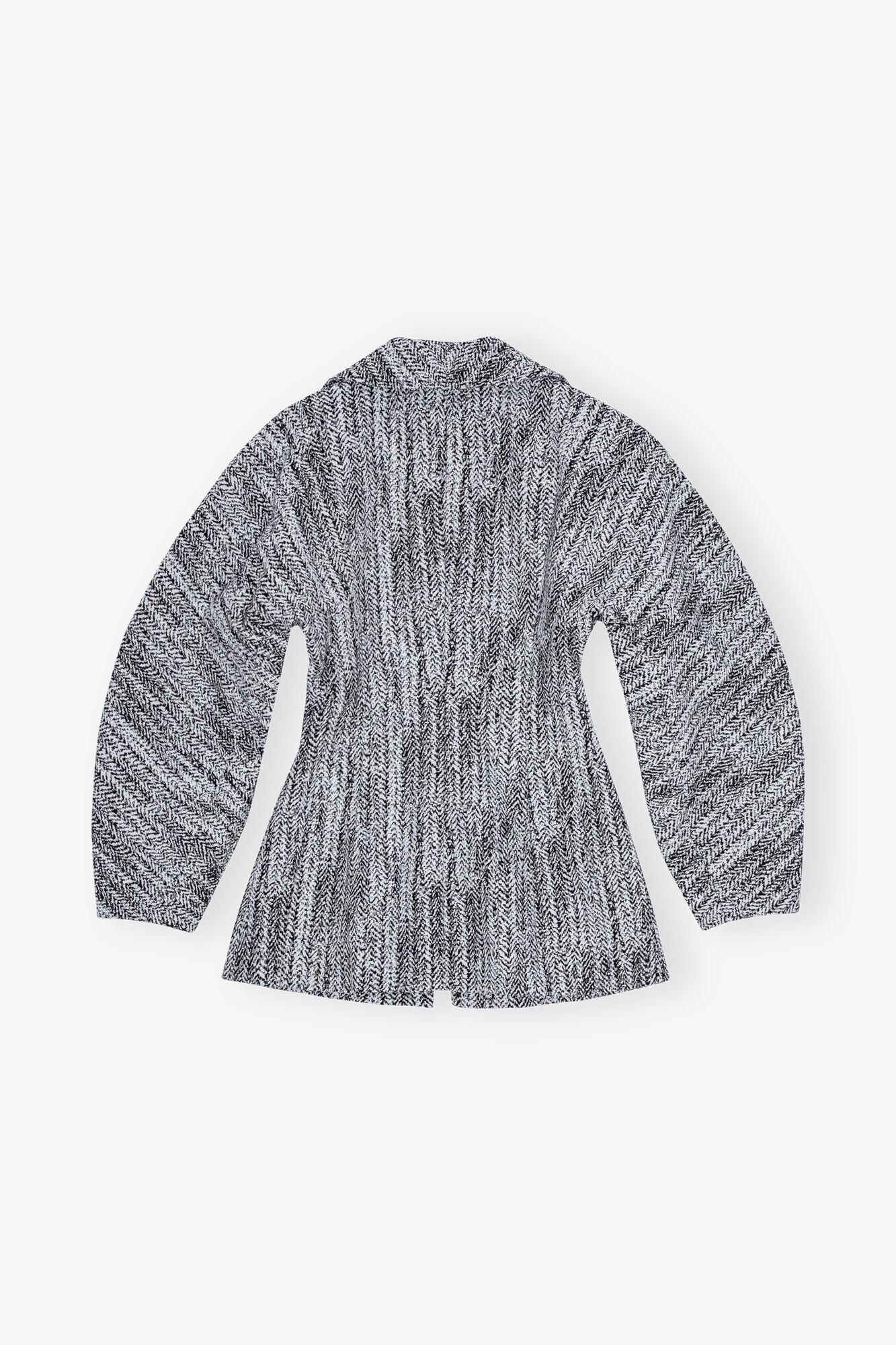 Blue Cotton Tweed Curve Sleeve Jacket Product Image