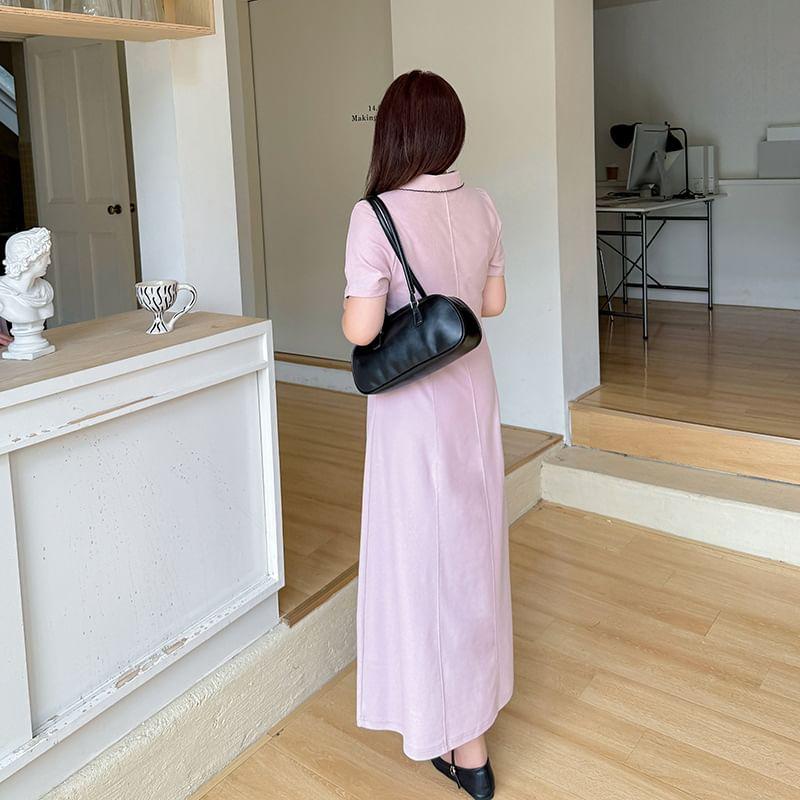 Short-Sleeve Embroidered Contrast Trim Polo Shirt / Short-Sleeve Collar A-Line Dress (Various Designs) Product Image