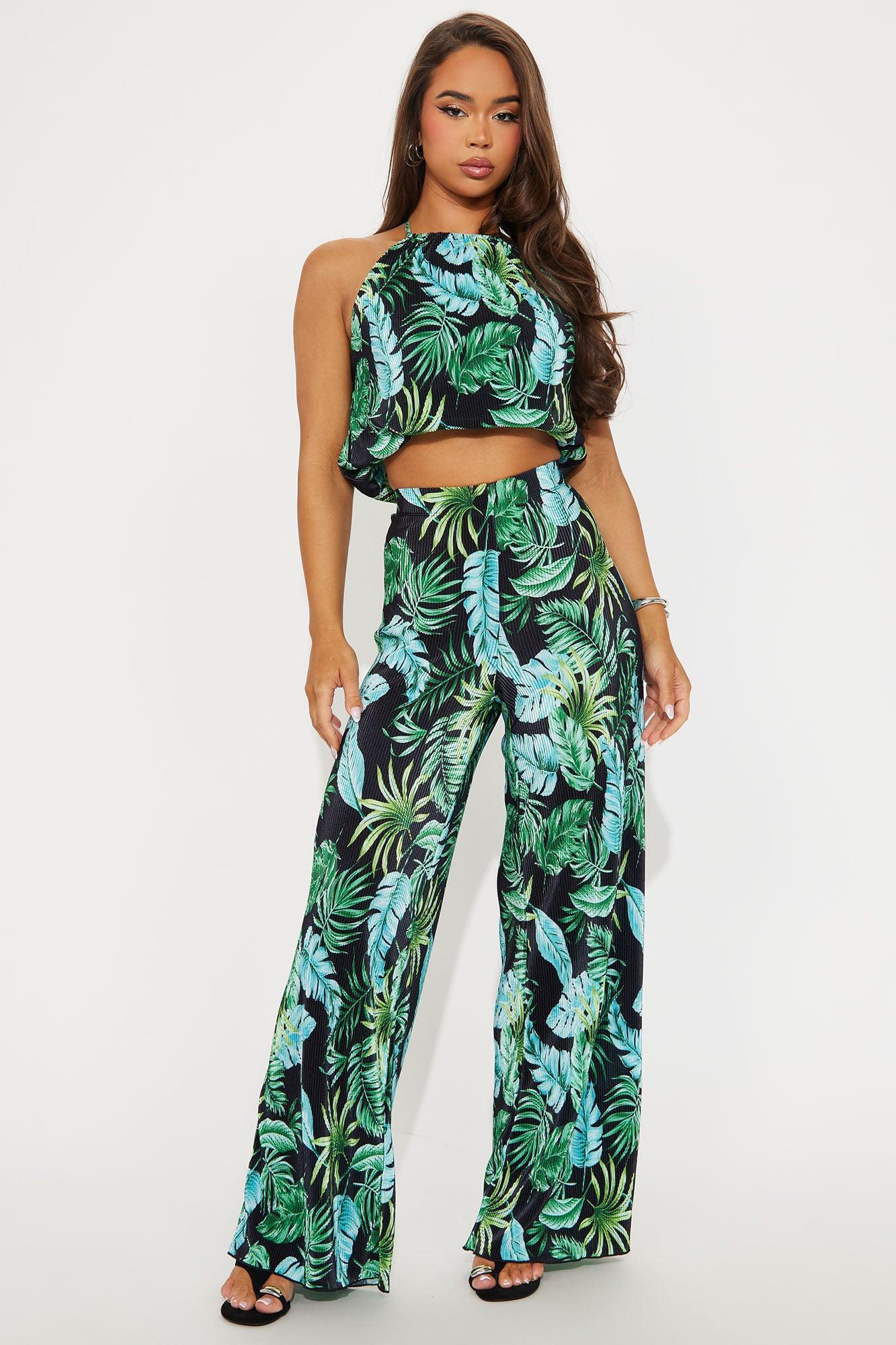 Luau Nights Plisse Pant Set - Black/combo Product Image