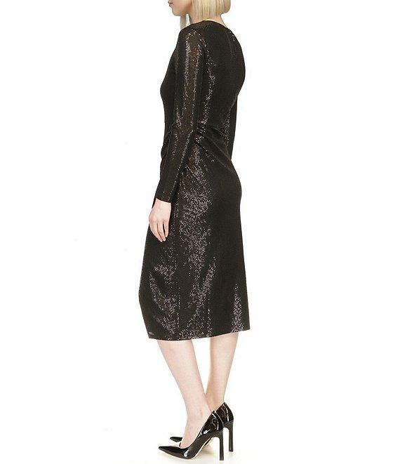 Michael Kors Metallic Dot Stretch Jersey Long Sleeve Midi Sheath Dress Product Image