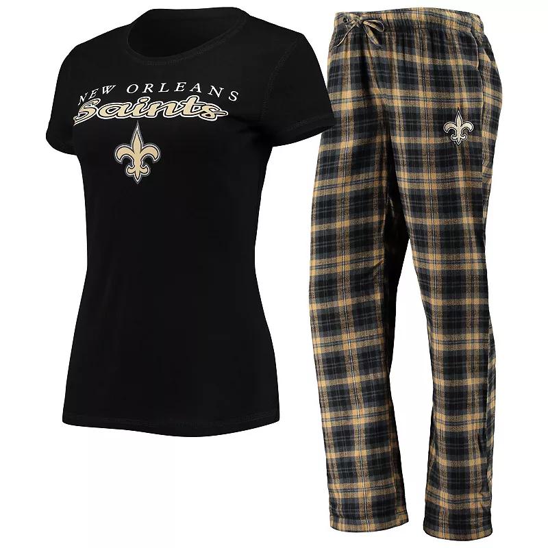 Women's Concepts Sport Black/Gold New Orleans Saints Logo T-Shirt & Pants Set, Size: 2XL Product Image