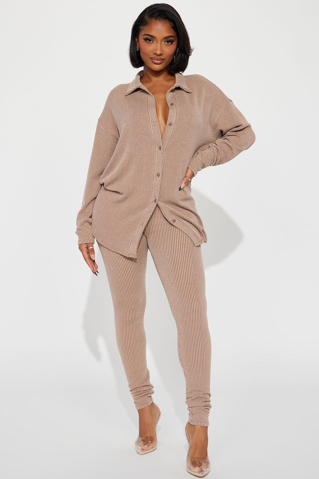Maddie Ribbed Legging Set - Taupe Product Image