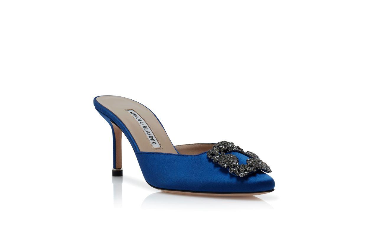 HANGISIMU Blue Satin Jewel Buckle Mules Product Image
