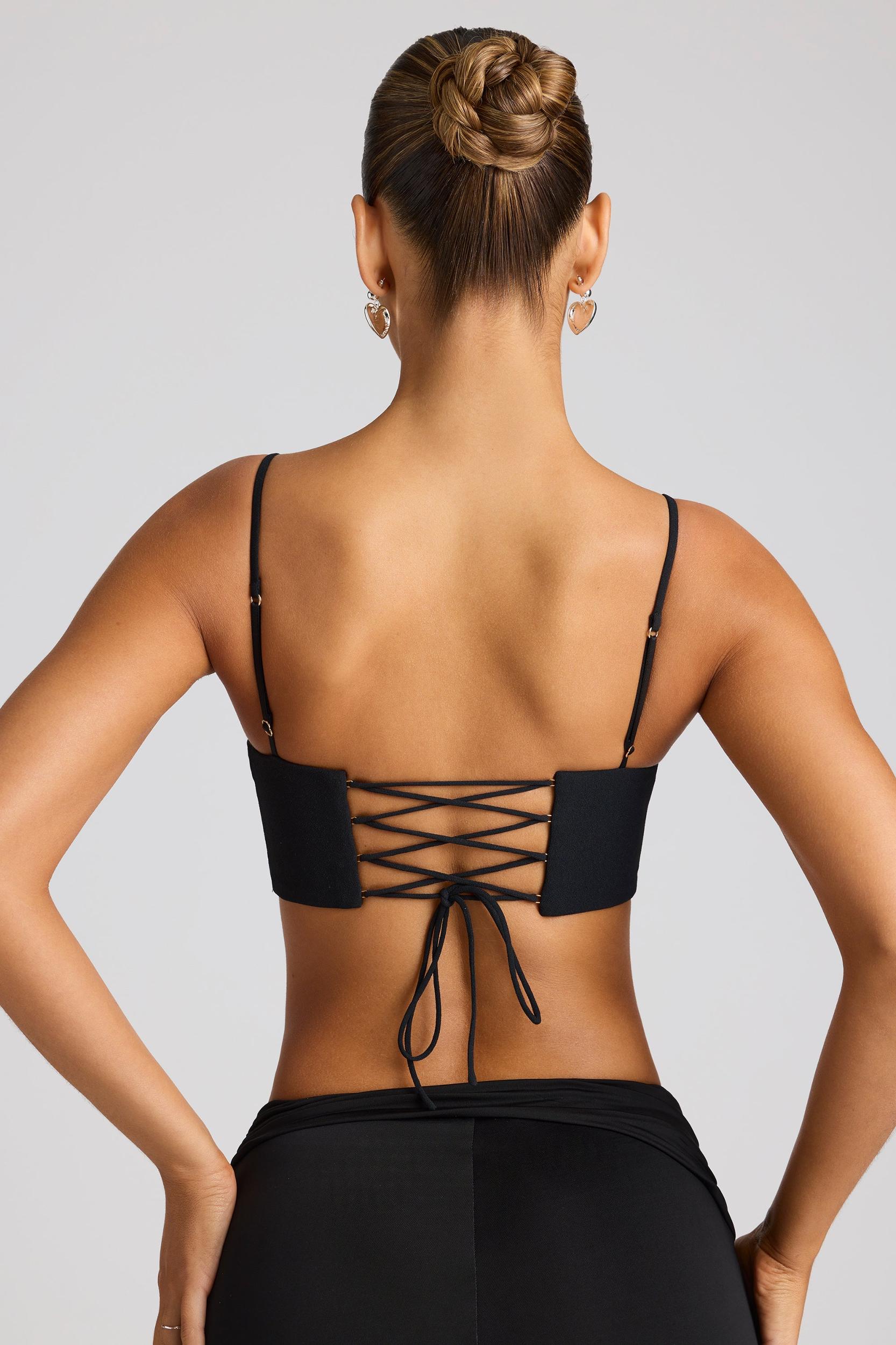 Embellished Heart Detail Crop Top in Black Product Image