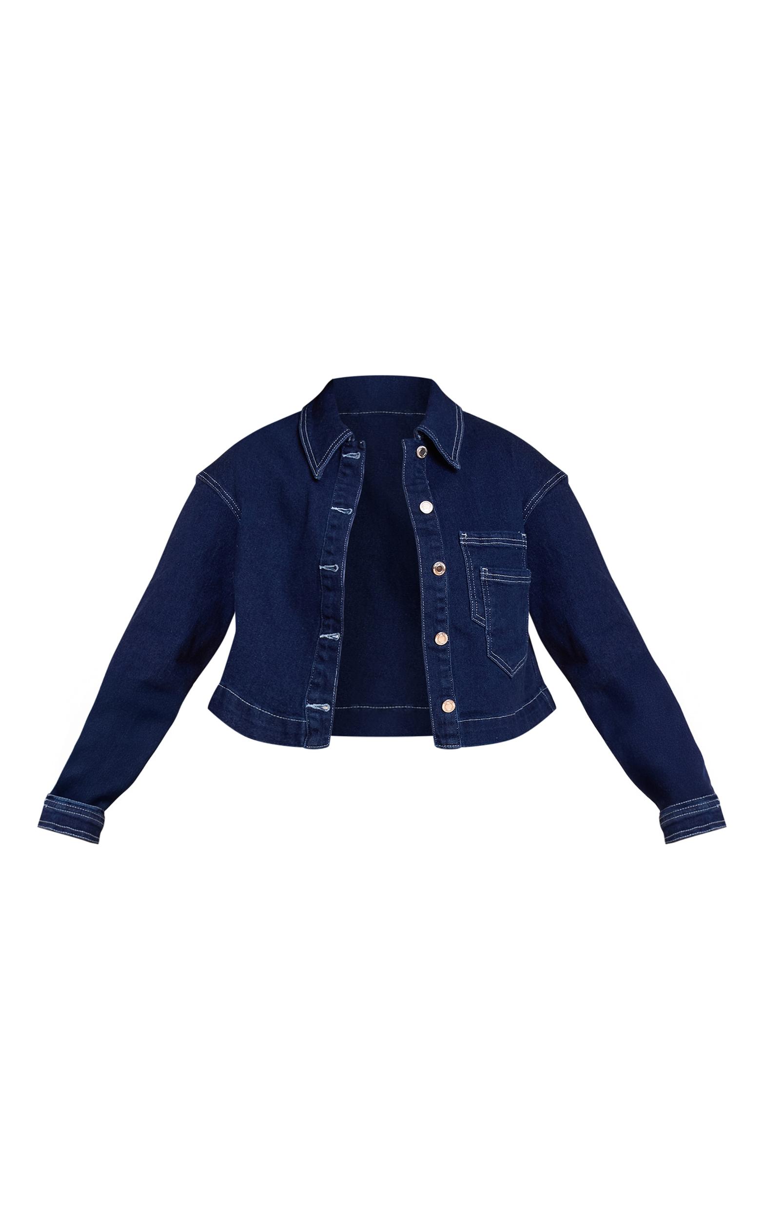 Shape Indigo Stretch Denim Double Pocket Cropped Jacket Product Image