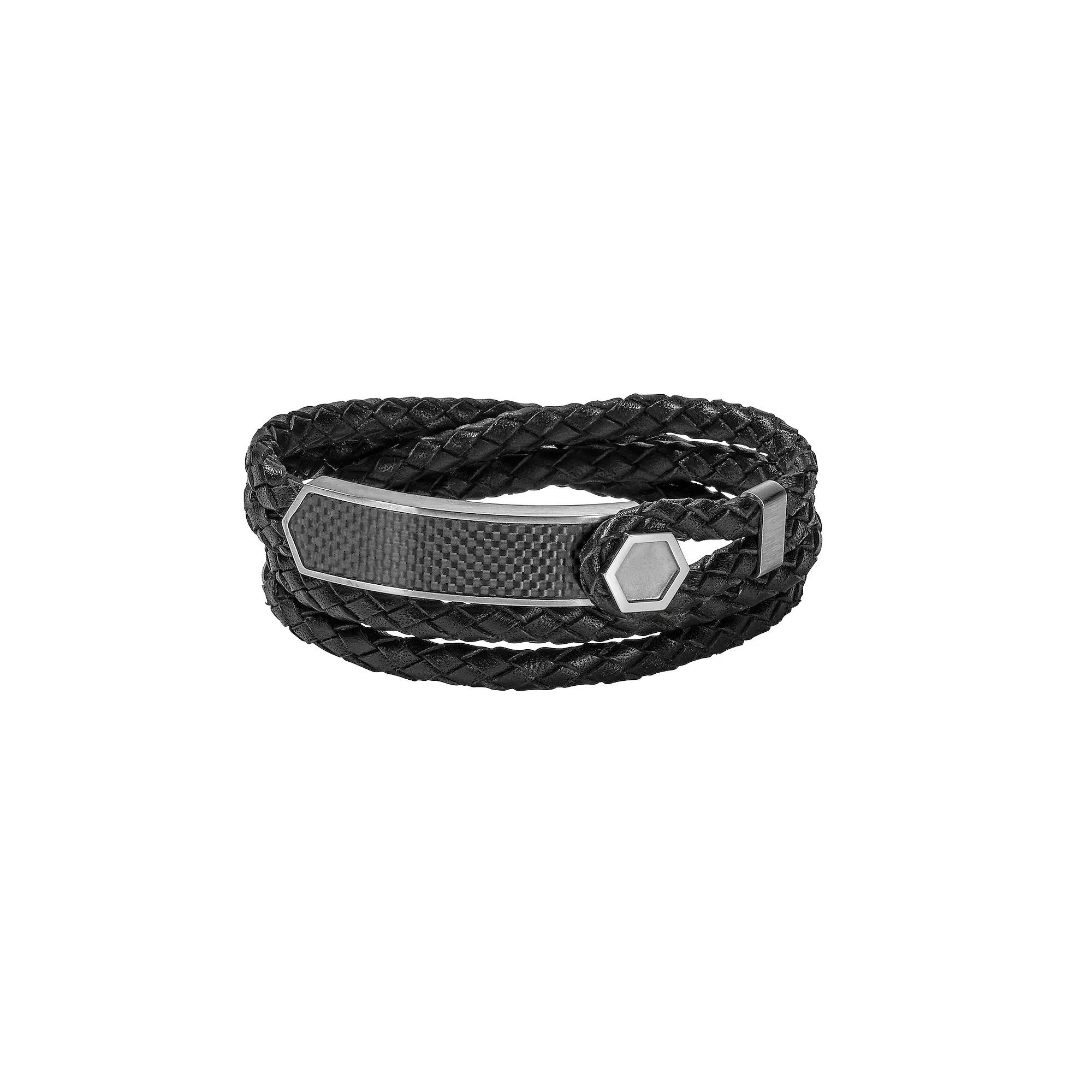 Bulova Men's Precisionist Braided Leather Double Wrap Bracelet, Size: 7.5", Black Product Image