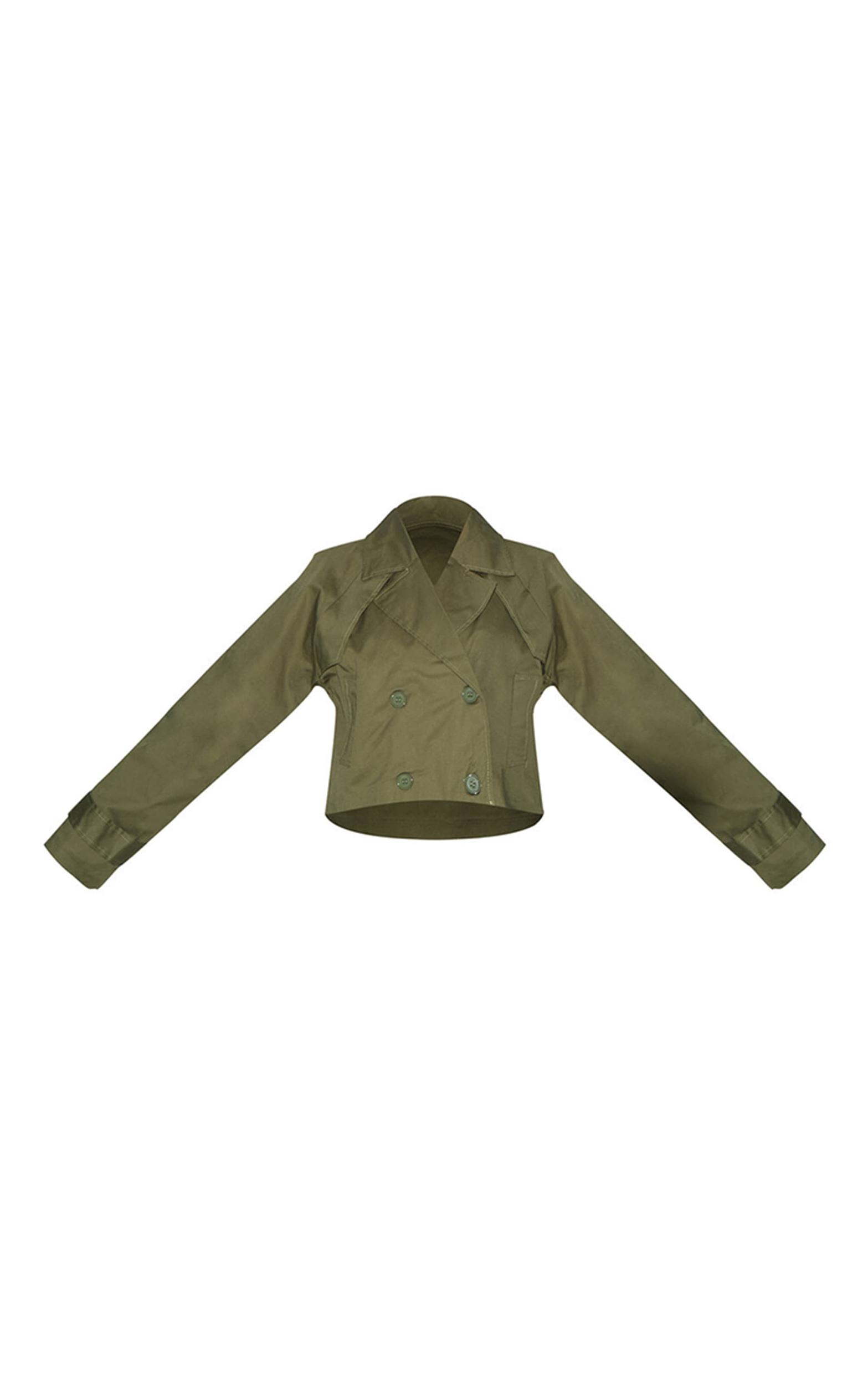 Khaki Cropped Storm Flap Detail Trench Coat Product Image
