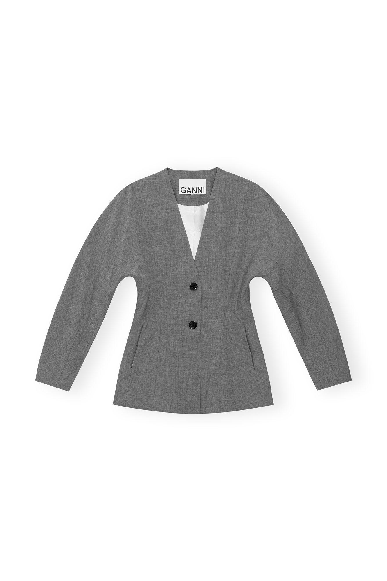 Grey Drapey Melange Fitted Blazer Product Image
