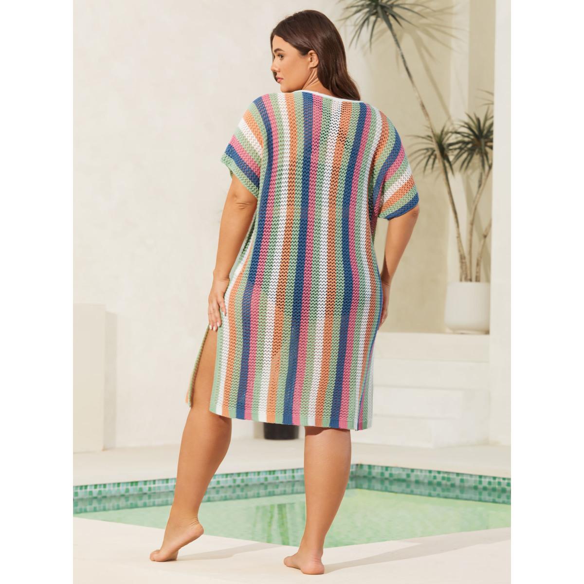 Plus Size Textured Cut-Out Colorful Swim Cover-Up Women's Swimwear Multicolor Beach Loose Texture Curve Swim Cover Ups BloomChic 18-20/2X Product Image