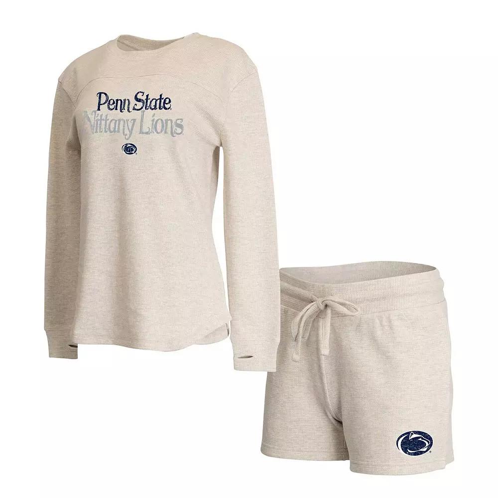 Women's Concepts Sport Cream Penn State Nittany Lions Waffle Fabric Long Sleeve T-Shirt & Shorts Set, Size: XL, Beige Product Image