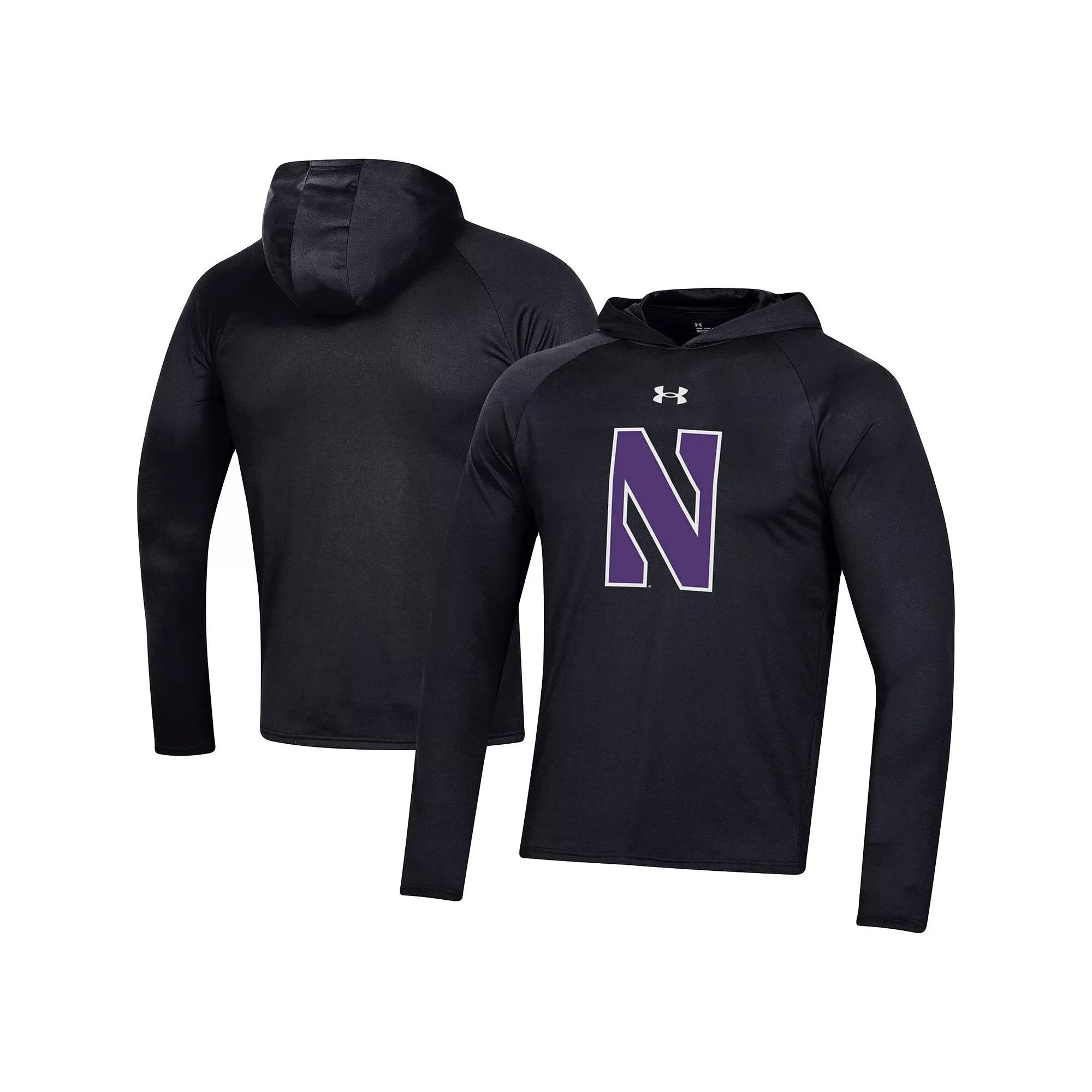 Men's Under Armour Black Northwestern Wildcats School Logo Raglan Long Sleeve Hoodie Performance T-Shirt,  Product Image