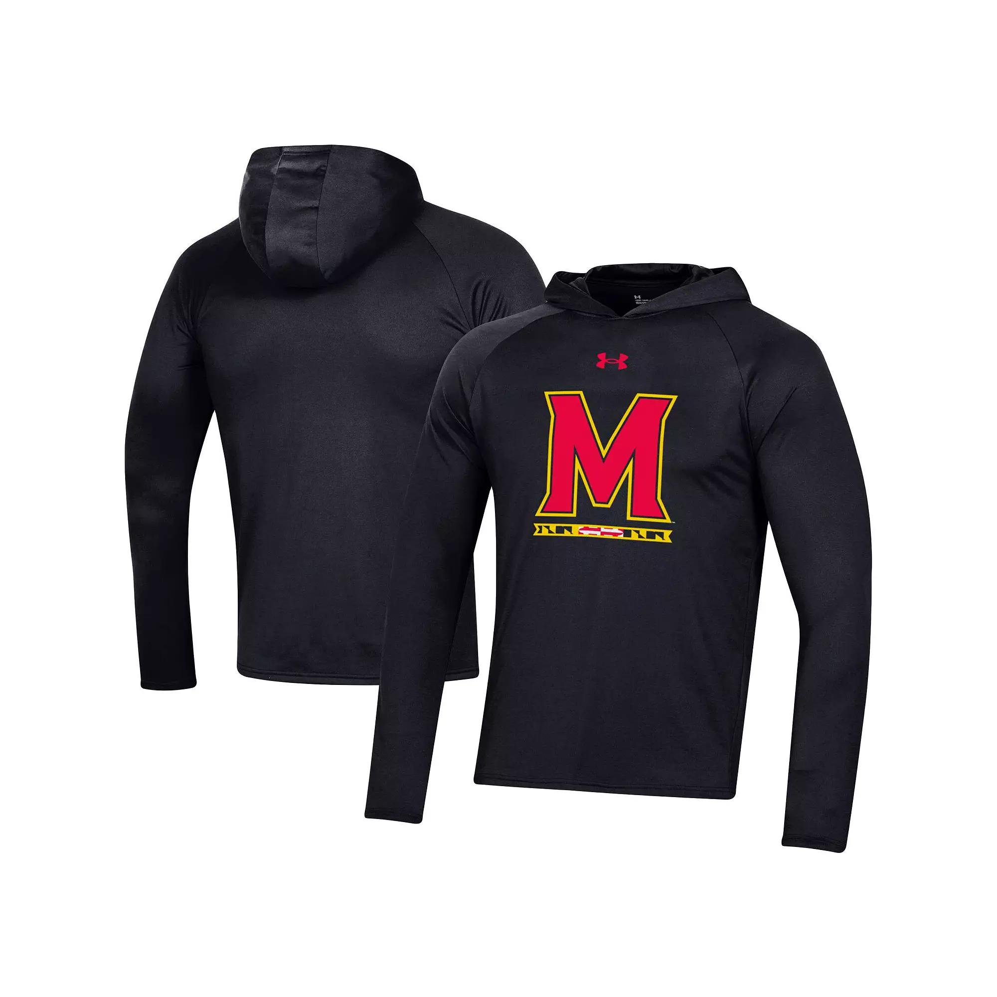 Men's Under Armour Black Maryland Terrapins School Logo Raglan Long Sleeve Hoodie Performance T-Shirt, Size: XL Product Image