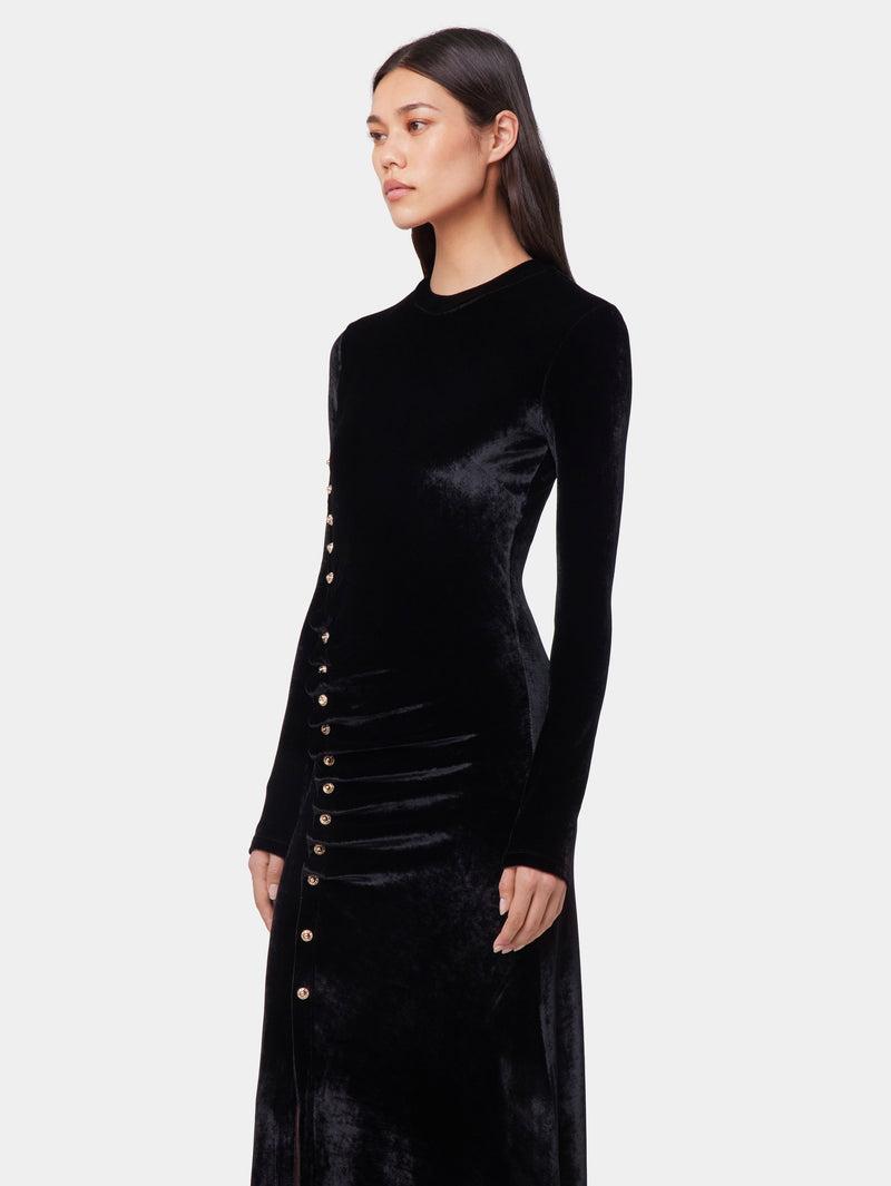 BLACK LONG DRAPED DRESS IN VELVET Product Image