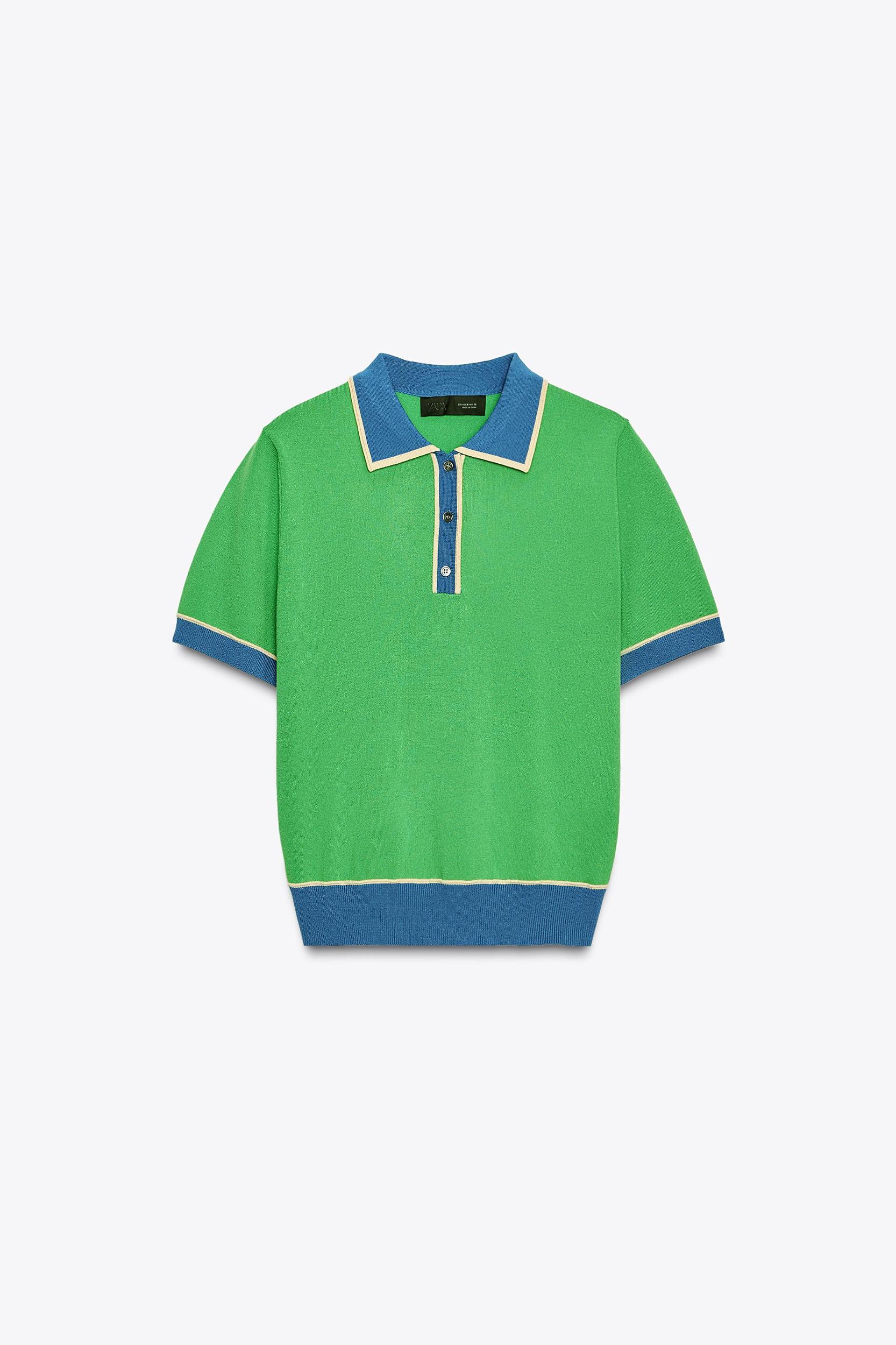 CONTRAST KNIT SHORT SLEEVE POLO TOP Product Image