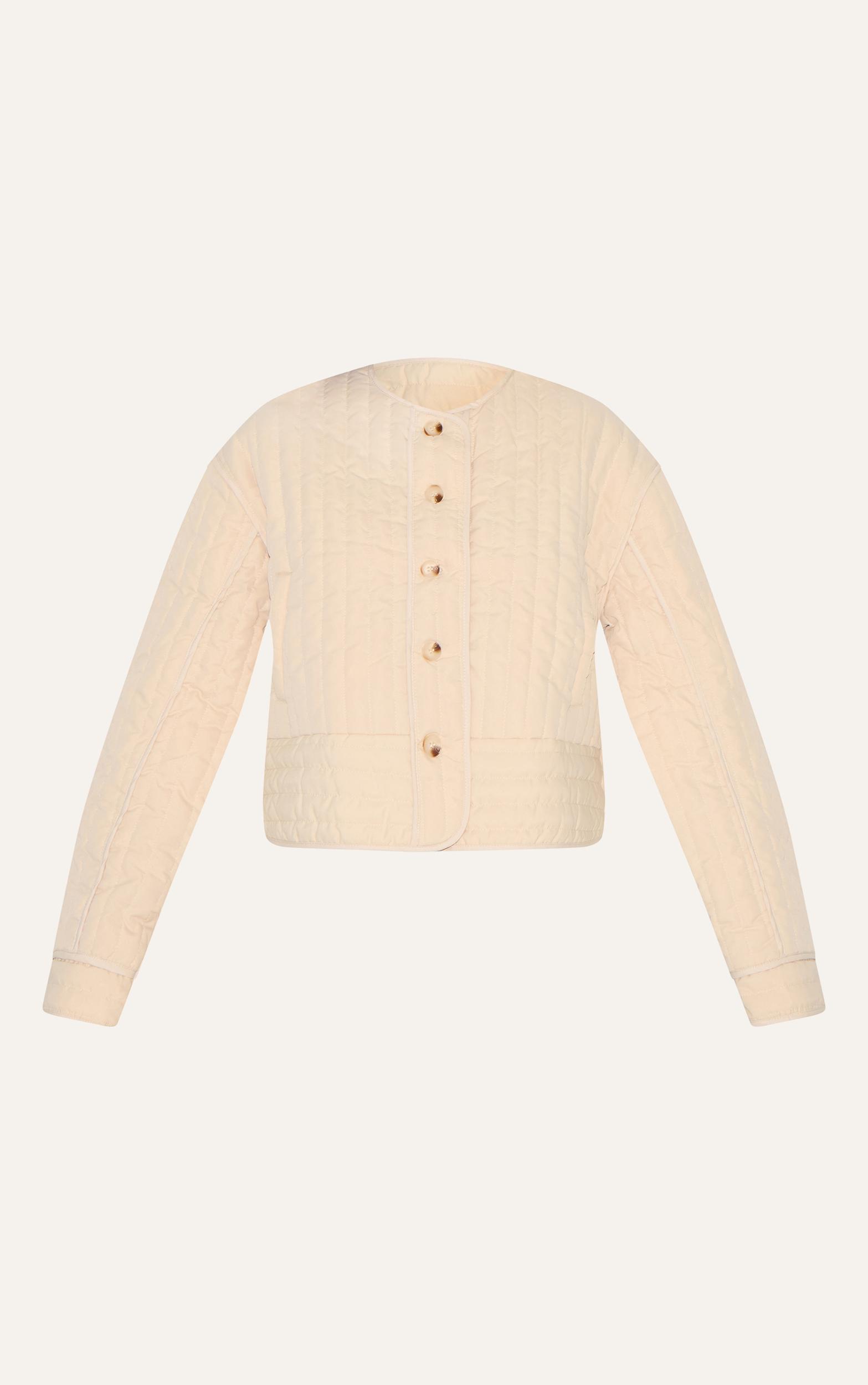 Stone Button Up Round Neck Quilted Jacket Product Image