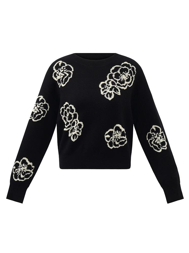 Floral Jacquard Round Neck Women Sweater Product Image